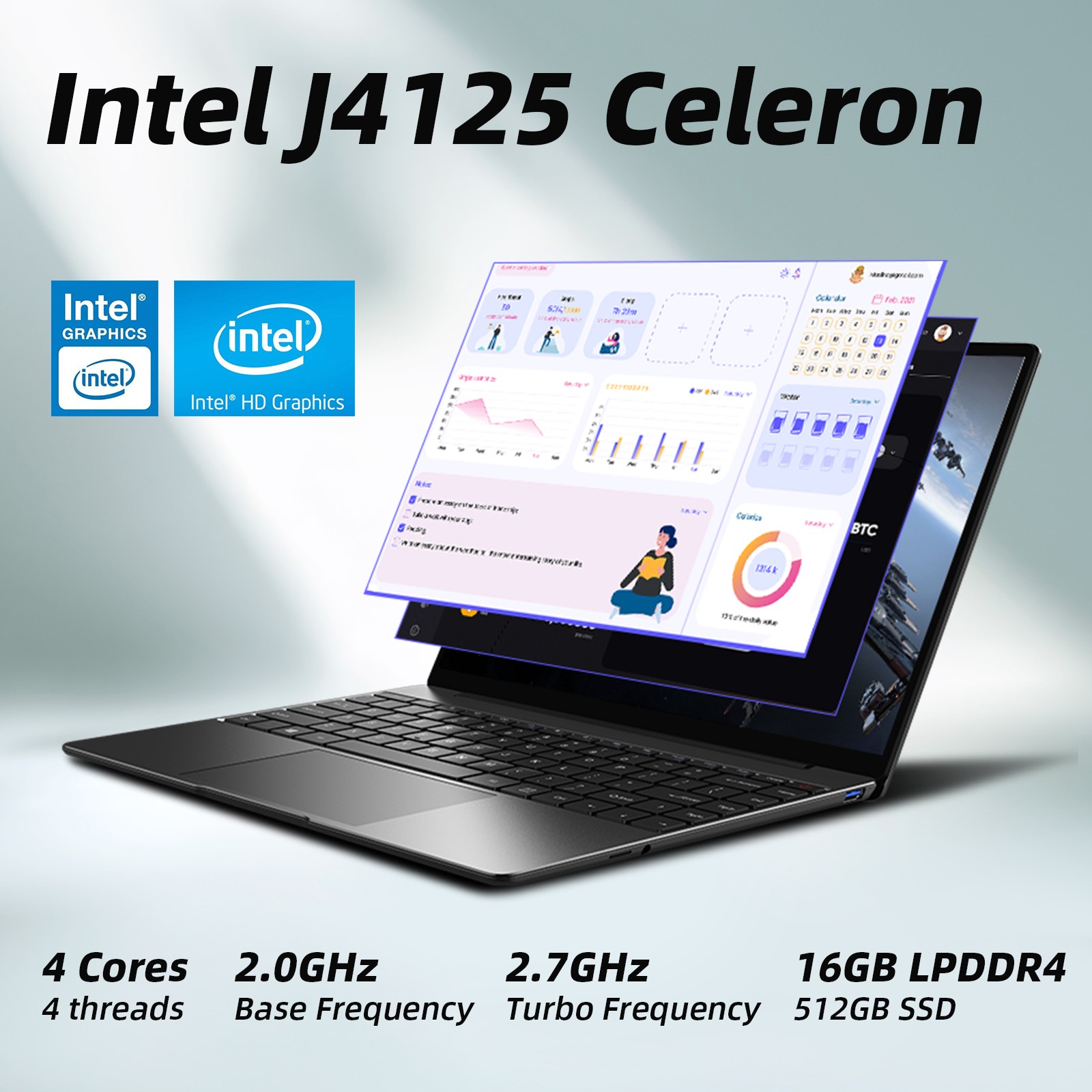 CHUWI GemiBook Pro 14.1 Intel Celeron J4125 Windows Laptop Backlit Keyboard