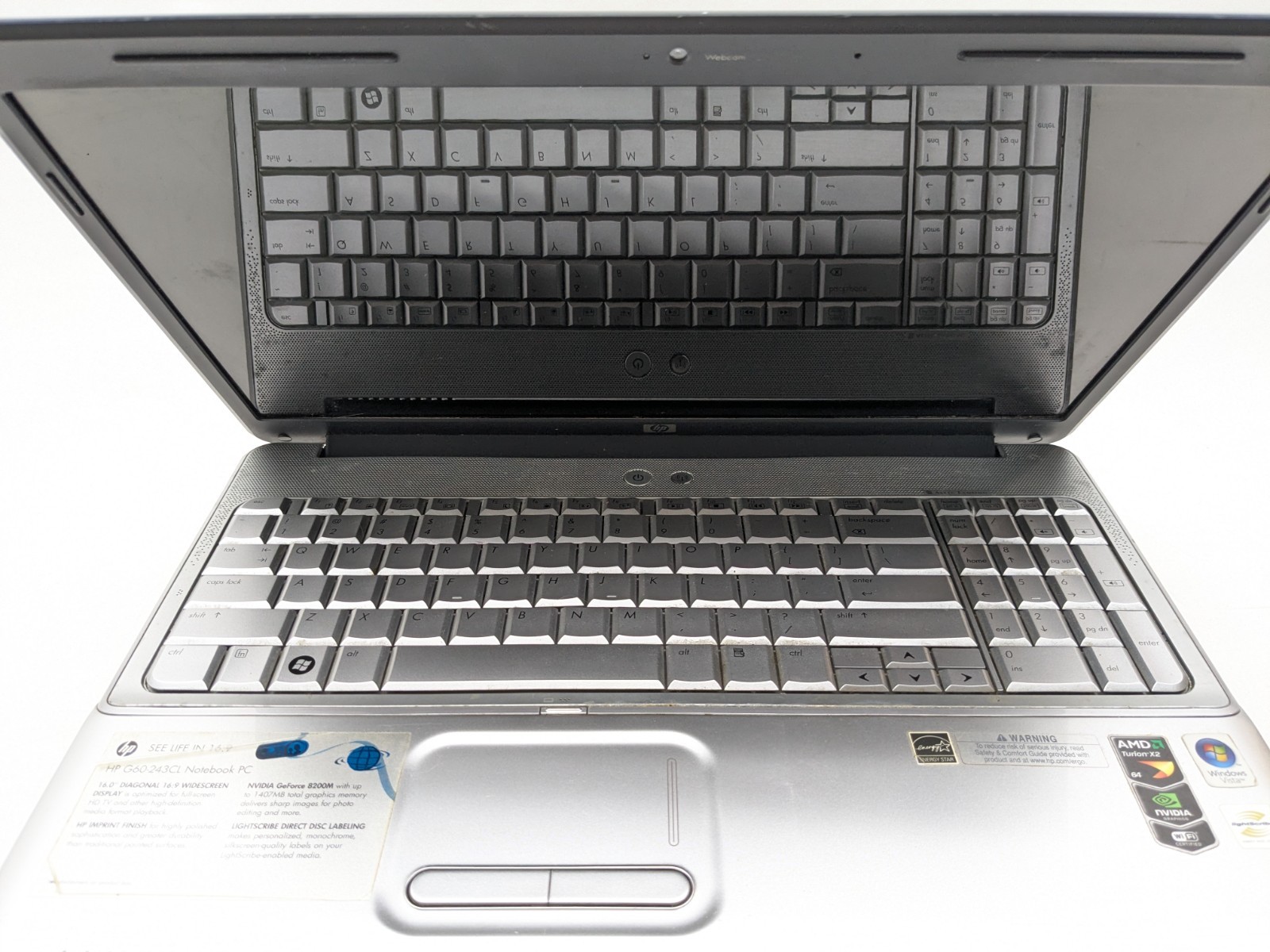 HP g60-243cl Notebook Pc Laptop SILVER For Parts 16″ Diagonal
