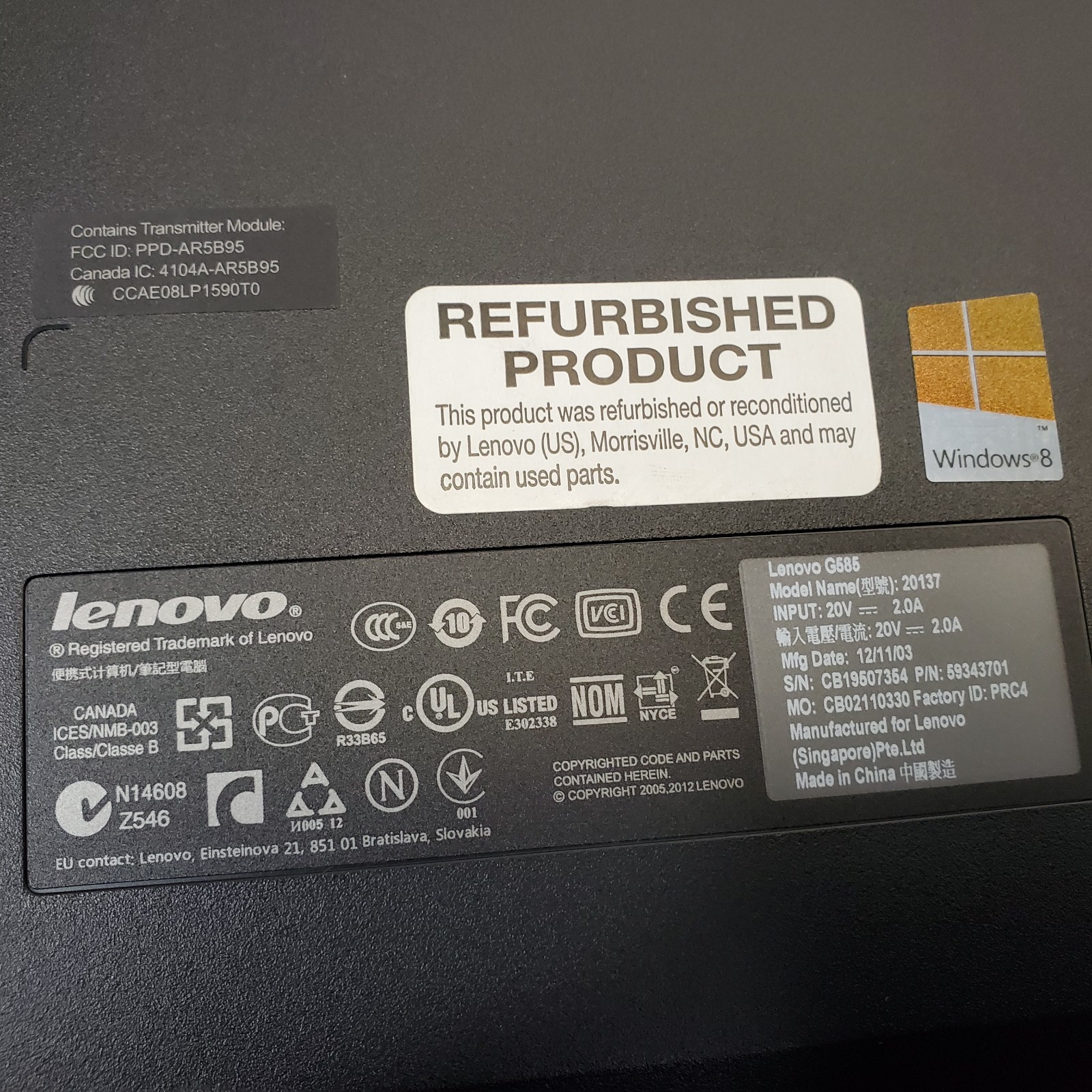 Lenovo G585 15.6″ Laptop AMD E1 4GB RAM 250GB HDD PSU Mouse Box Parts Repair