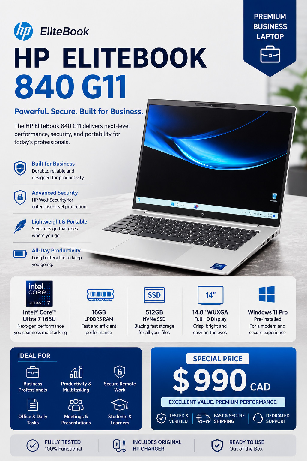 HP EliteBook 840 G11 | Intel Core Ultra 7 | 16GB RAM | 512GB