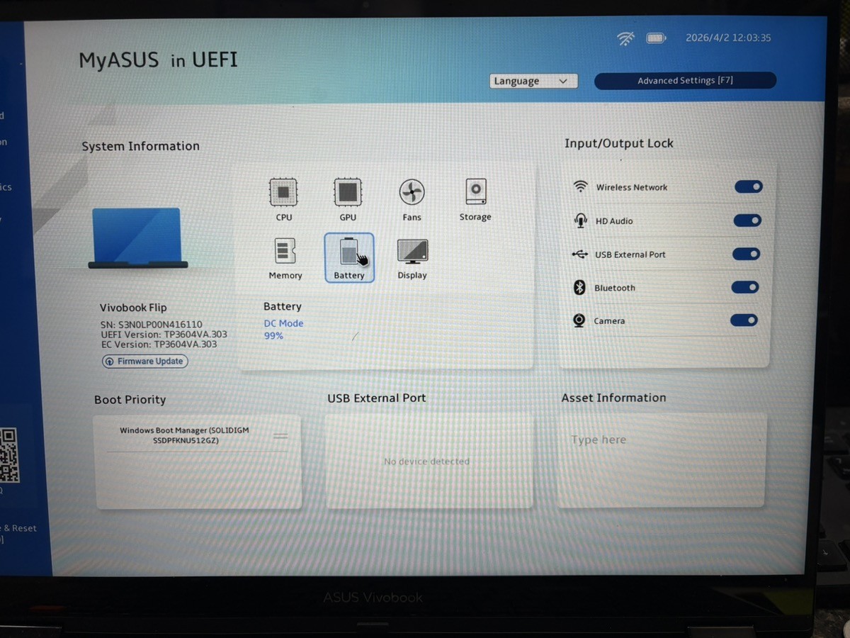 As Is ASUS VIVOBOOK S 16 FLIP Touchscreen 2in1 Laptop Parts Only (QUI004868)