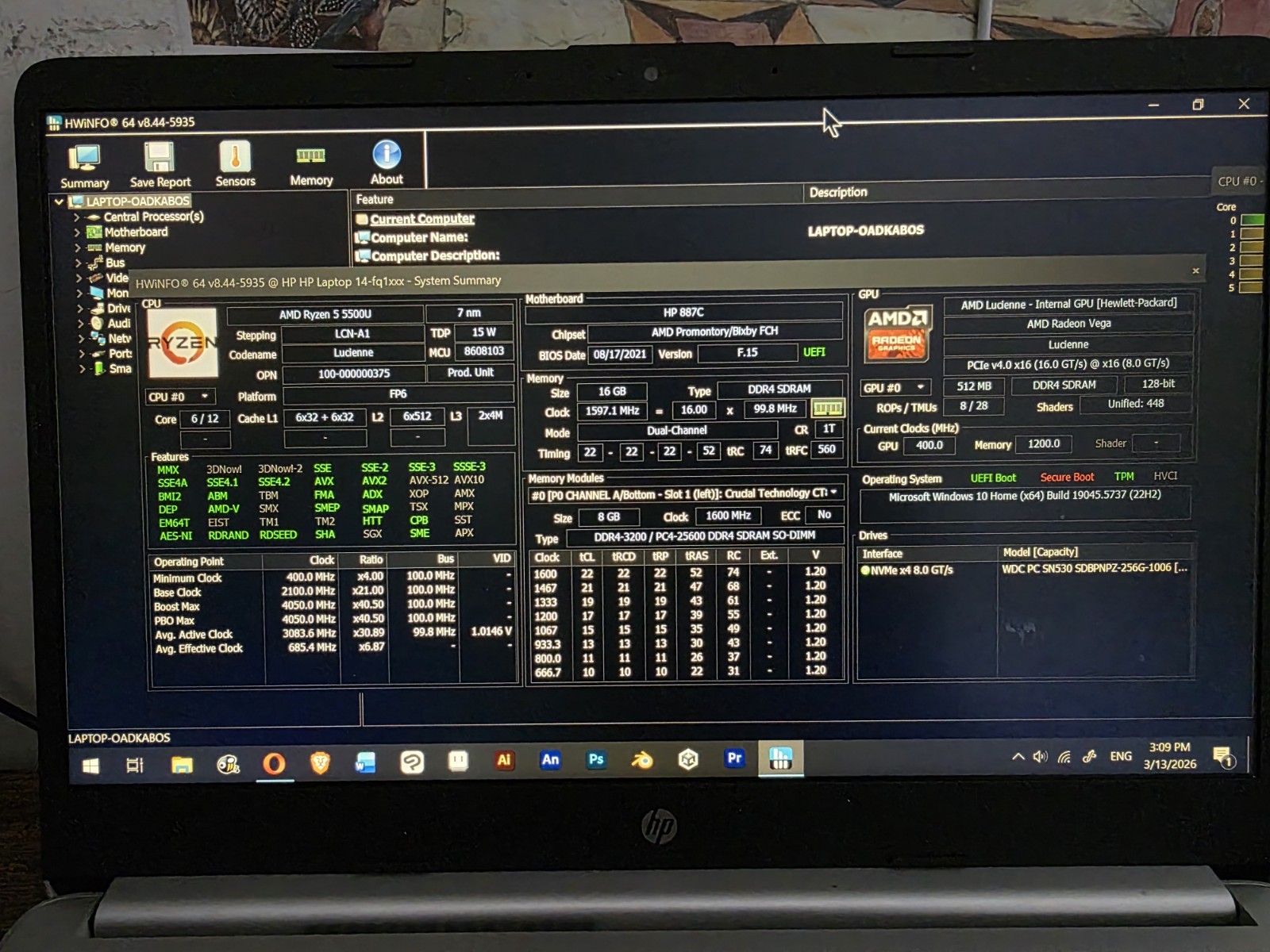 HP 14″ Ryzen 5 5500U, 16GB RAM 240GB SSD, 1920×1080, Windows 10 Silver Laptop