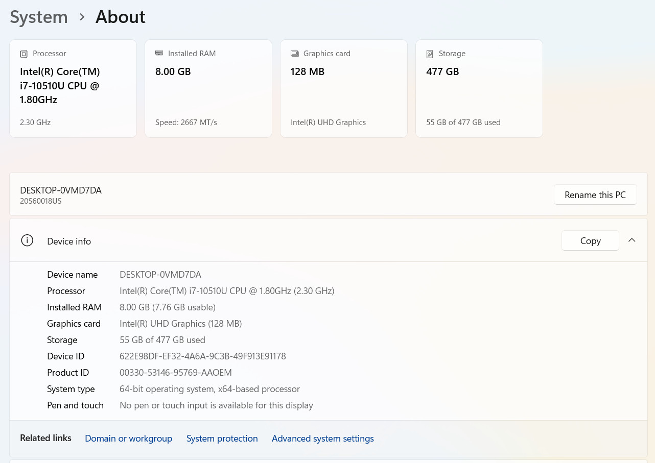 LENOVO ThinkPad T15 Gen1 i7 | 8GB RAM | 512GB SSD | WIN11P