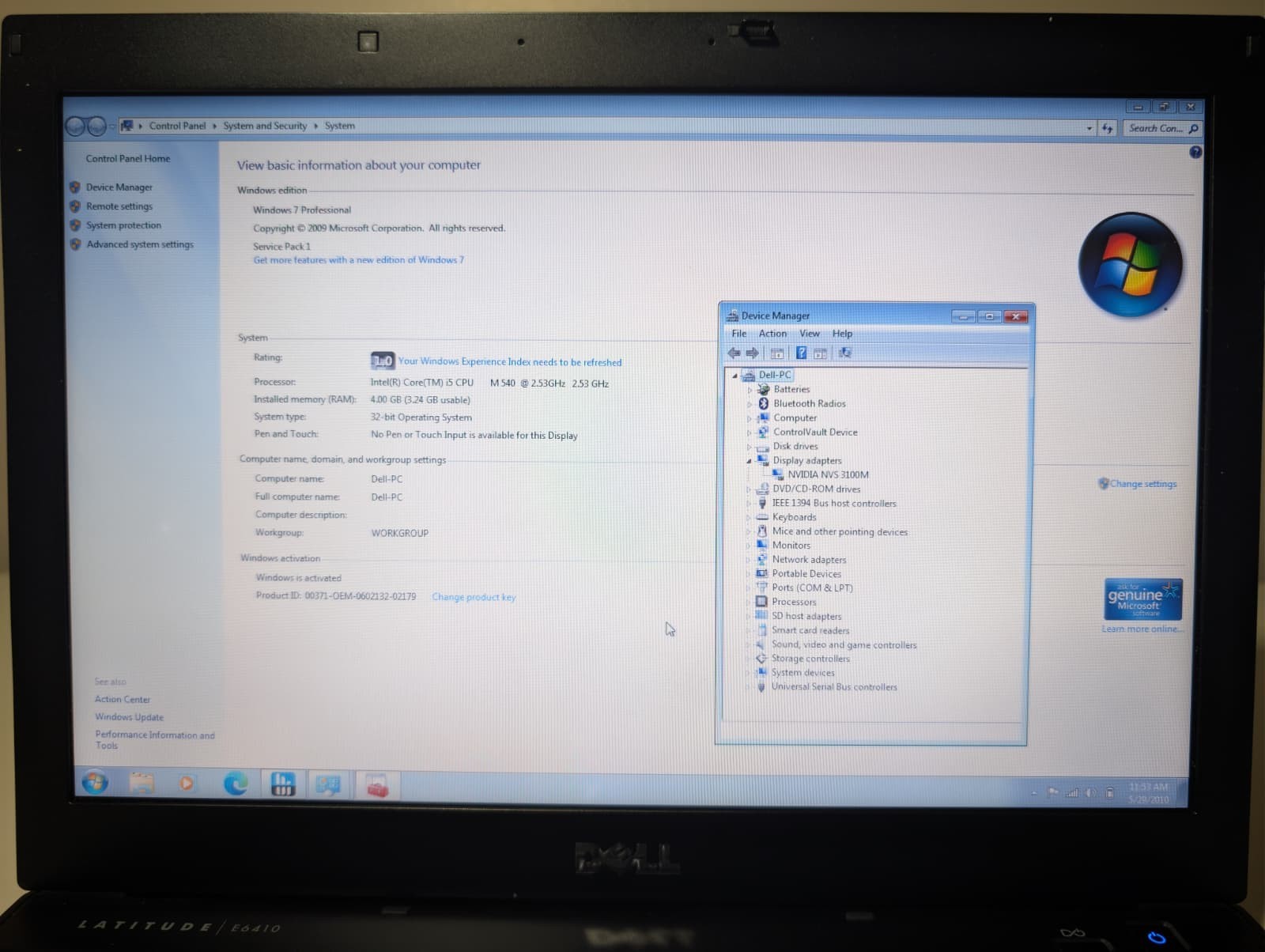 Dell Latitude E6410 | i5 4GB RAM 250GB HD | NVIDIA Backlit Win 7 32-Bit DVD+RW