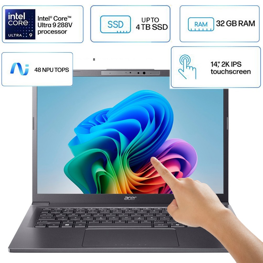 Acer Aspire 14″ AI Copilot+PC Intel Core Ultra 9 32GB RAM Upto 4TB SSD Touch W11