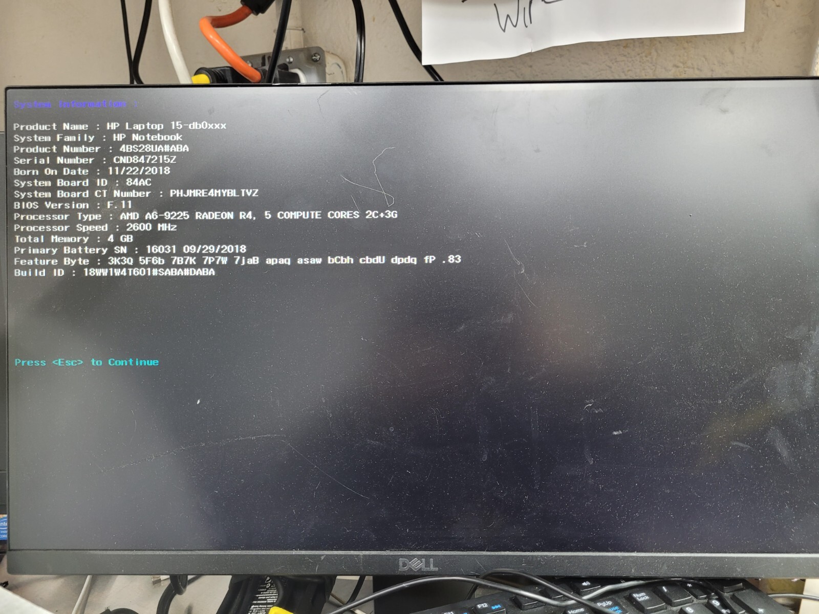 HP 15-db0xxx w/AMD A6-9225, 4GB RAM Laptop for Parts/Repair #0122