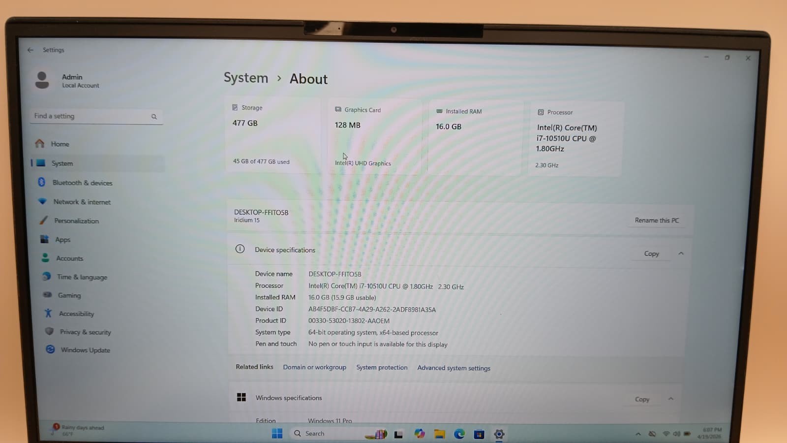 Carbon Systems Iridium 15 i7-10510U 16GB RAM 512GB SSD 15.6″ FHD Windows 11