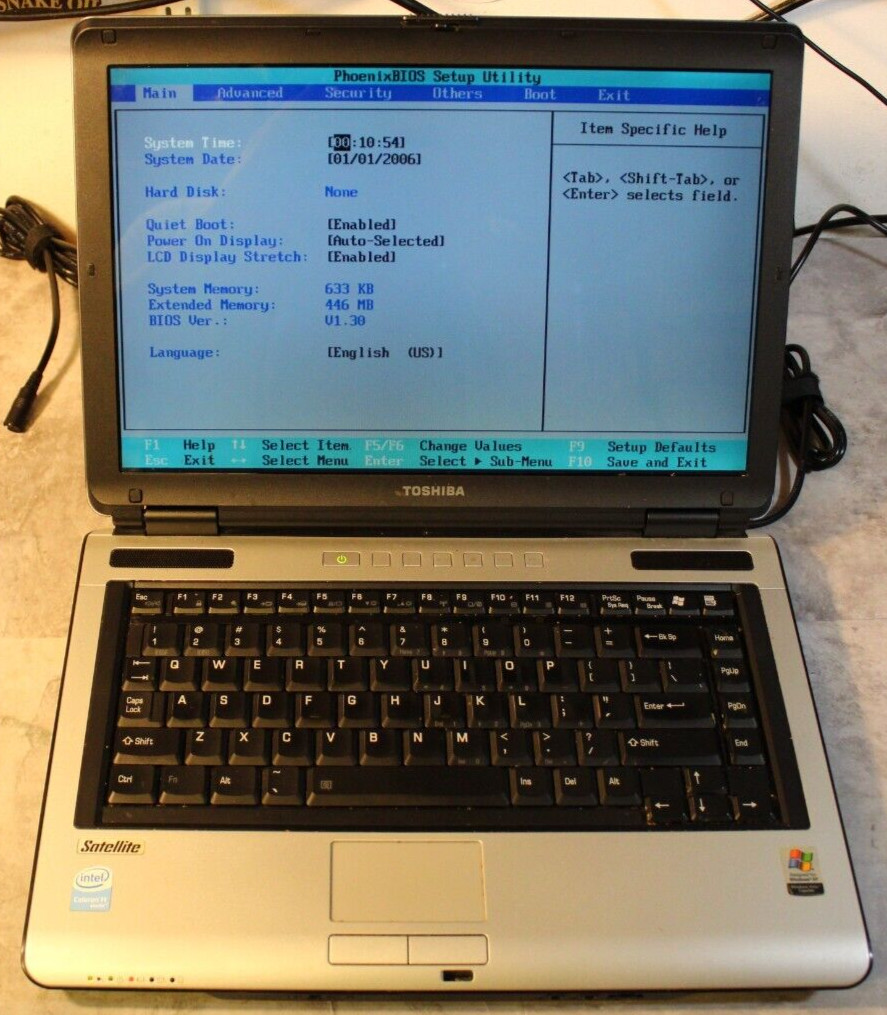 Toshiba Satellite M105 For Parts Bios No HDD 512MB Ram Celeron M 410@1.46GHz CPU