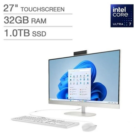 HP 27in All-in-One Touch Desktop,Intel Ultra 7-255U 5.2Ghz,32GB RAM 1TB SSDWHITE