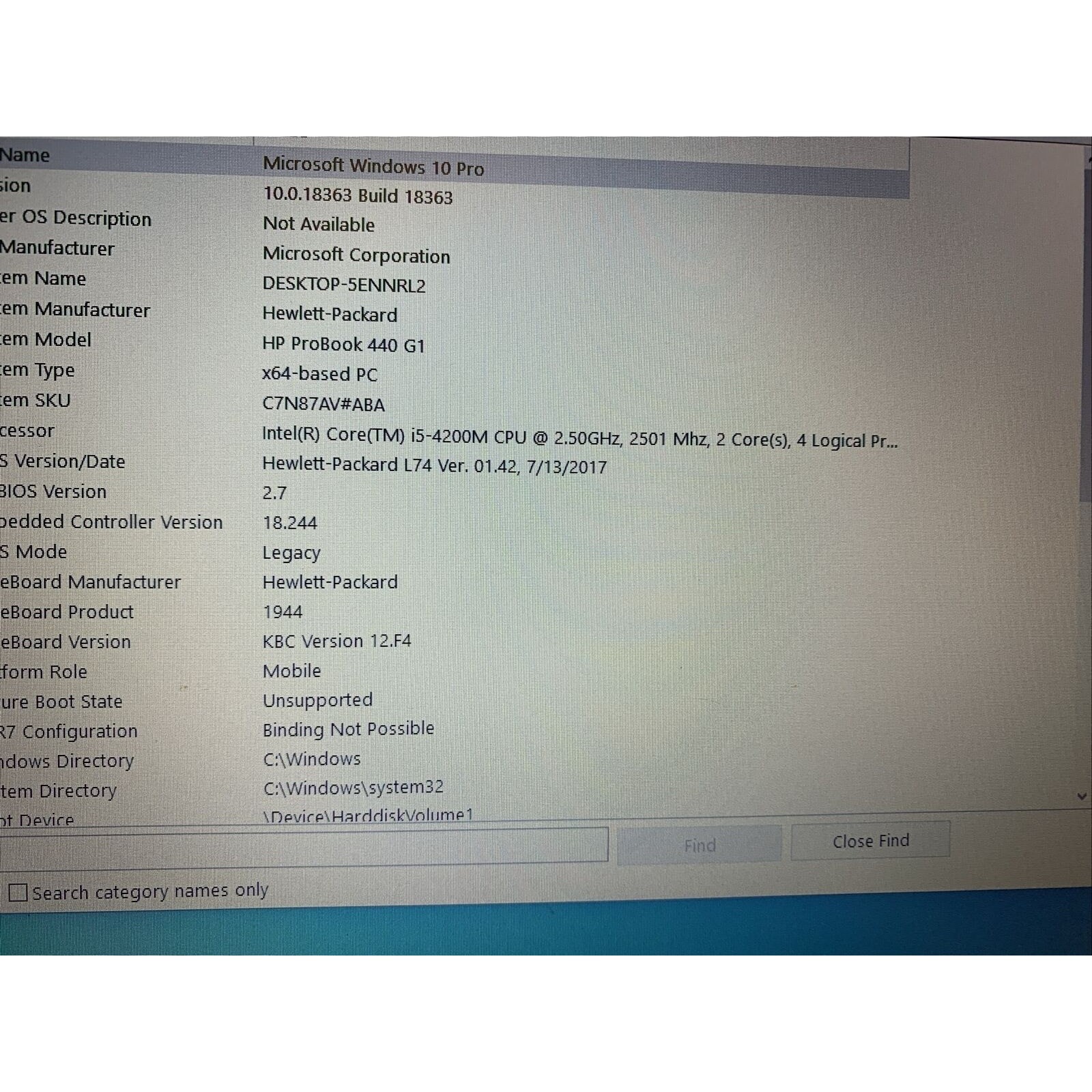 HP PROBOOK 440 G1 i5-4200M 2.50GHz 4GB RAM 500GB HD Win -10
