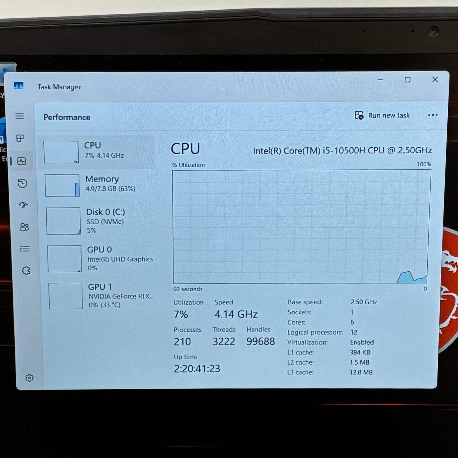 MSI Thin GF65 MS-16W2 15.6″ i5-10500H 2.5GHz 8GB RAM 512GB SSD RTX 3060 READ