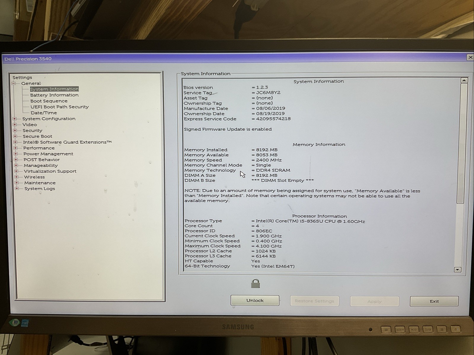 Precision 3540 / i5 8th / No RAM Laptop Notebook PC / P10