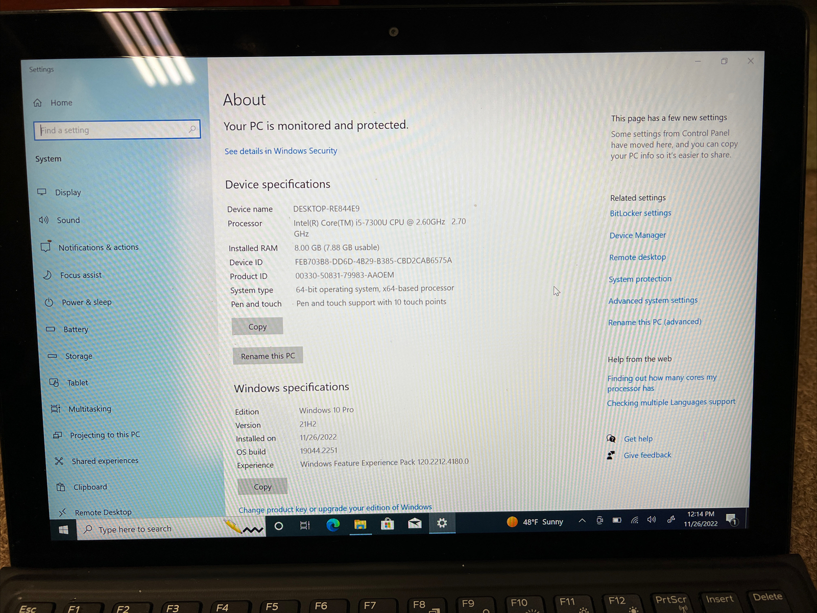 Dell Latitude 5285 laptop tablet 128GB Intel Core i5 8GB Windows 10 NO WEBCAM