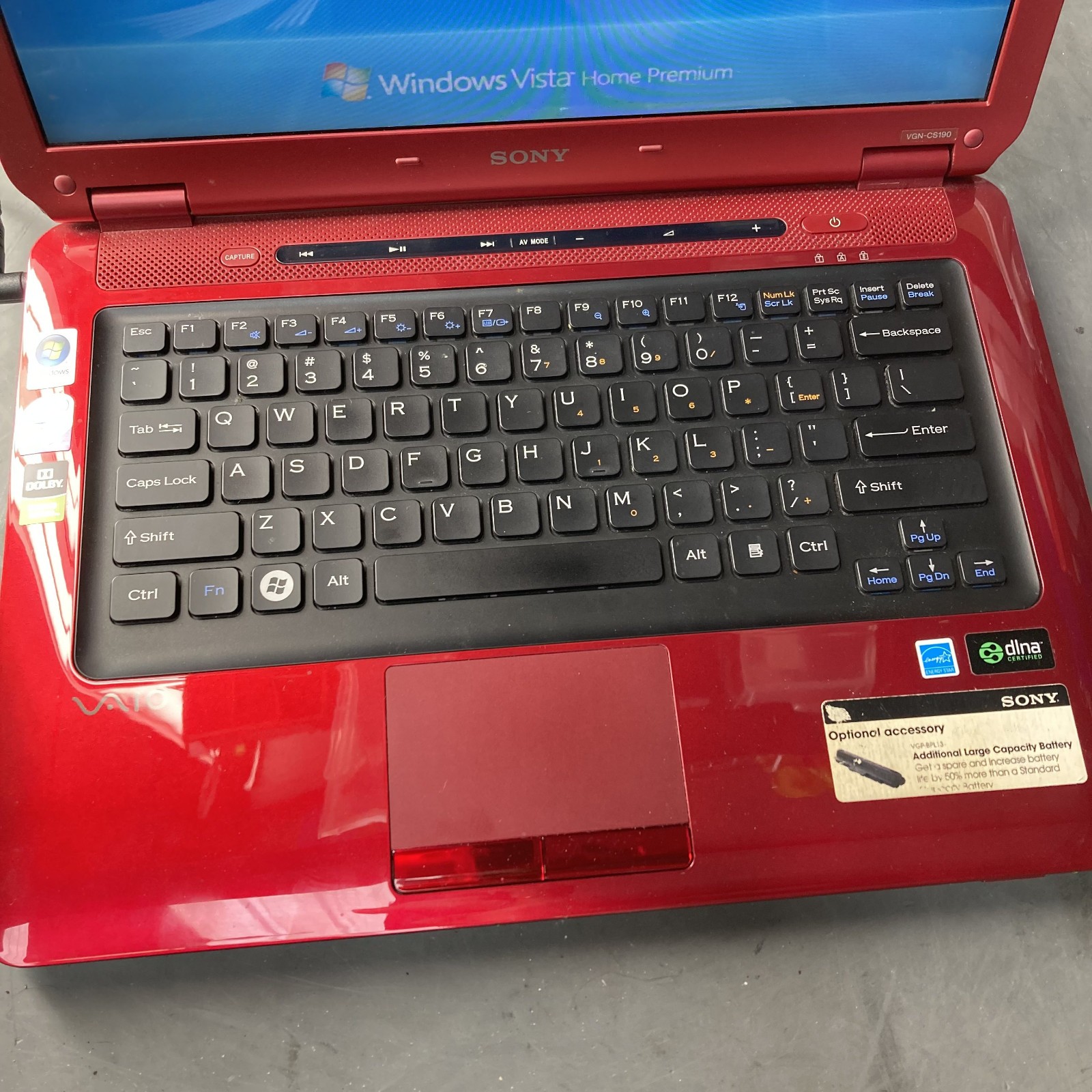 RED Sony Vaio VGN-CS190 14.1″ Laptop Core 2 Duo 2GHz 3GB RAM 250GB HDD Vista