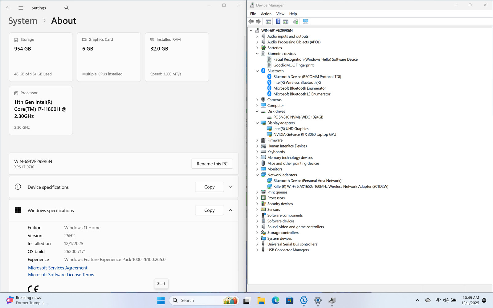 Dell XPS 9710 17″ UHD+ 4K+ Touch I7-11800H 1TB 32GB W11 RTX 3060 Backlit FPR
