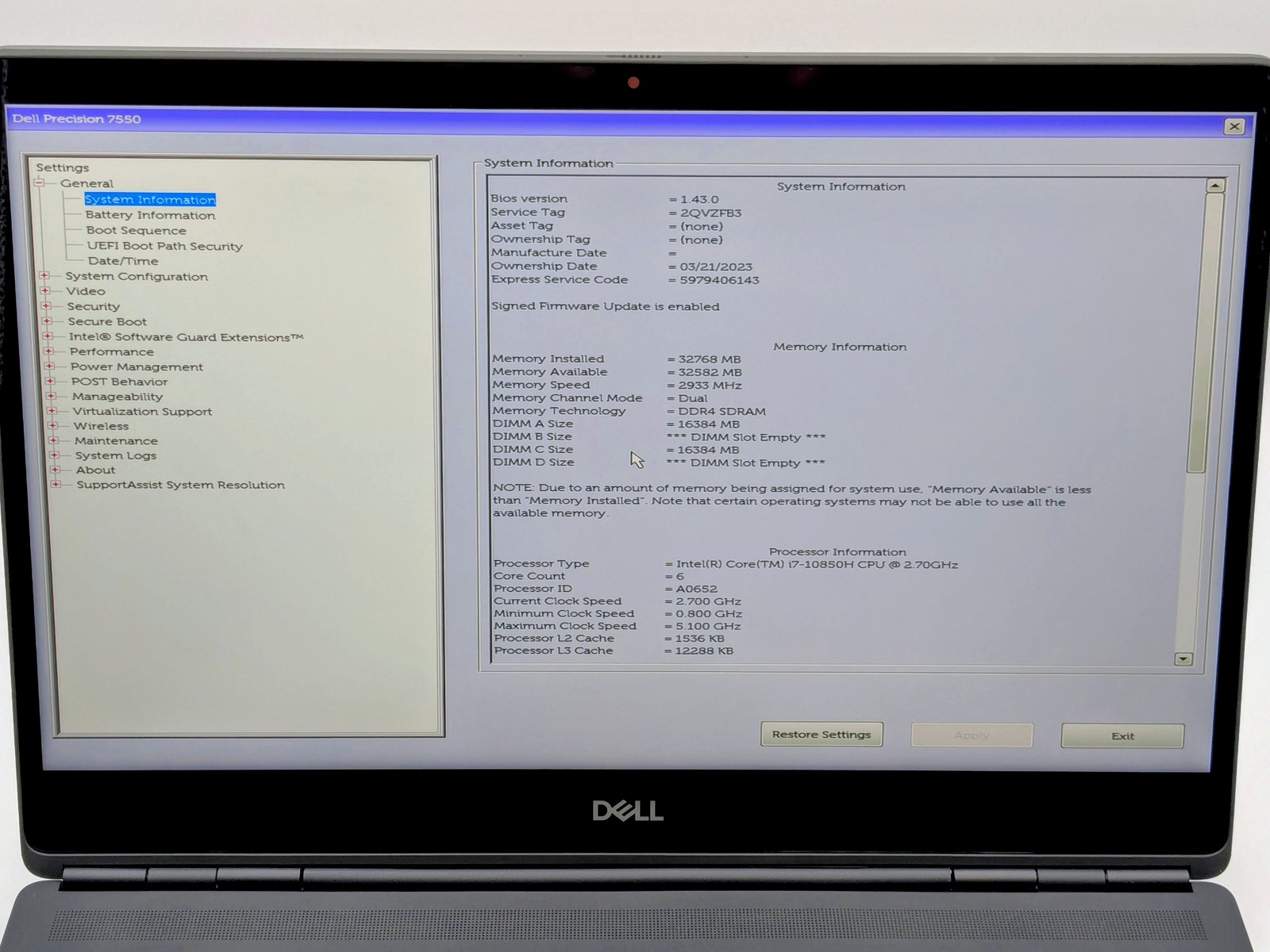 Dell Precision 7550 15″ FHD Touch I7-10850H 1TB SSD 32GB W11 Quadro RTX 3000