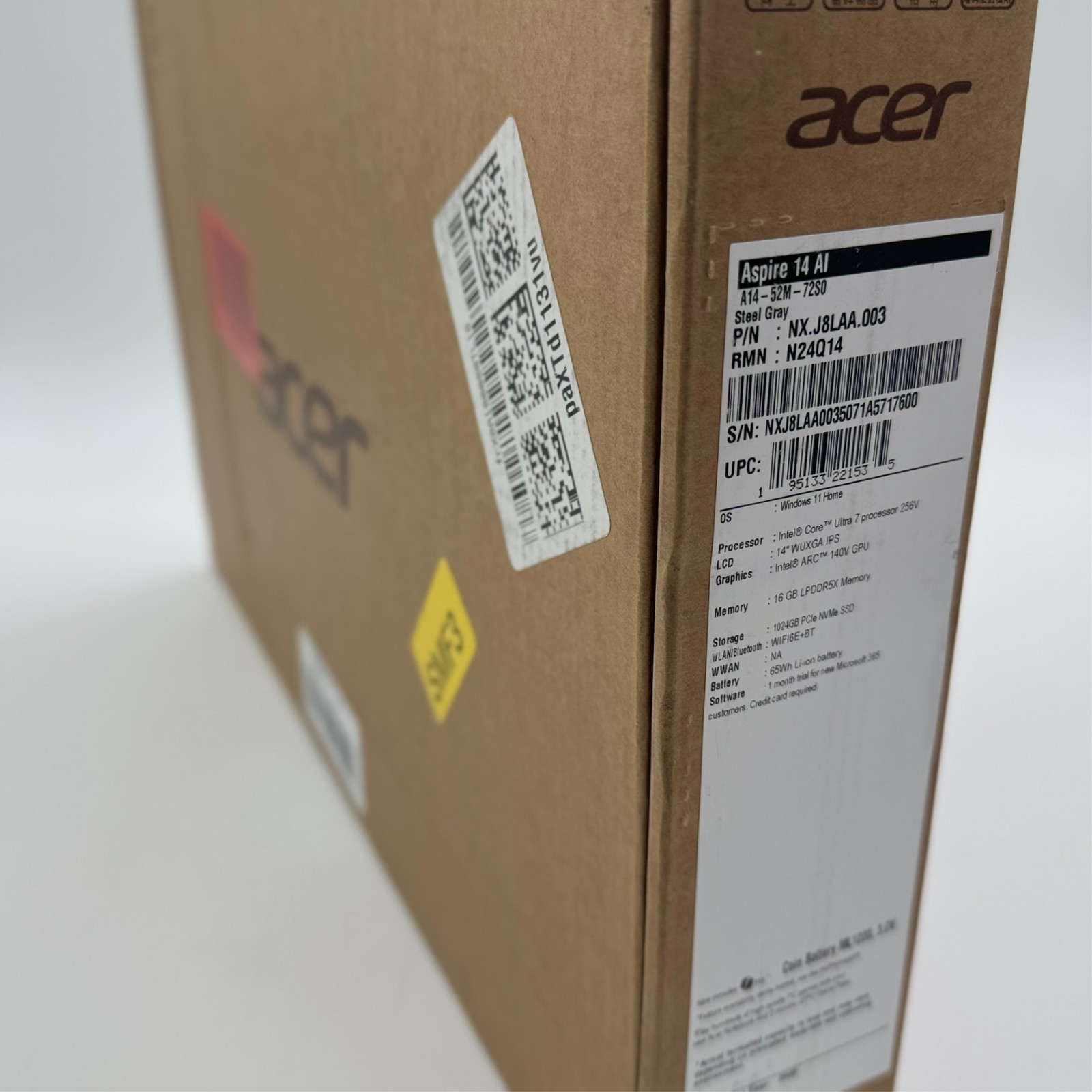 Acer Aspire 14 AI Copilot+ PC Intel Ultra 7 256V 1TB SSD 16GB Laptop Gray
