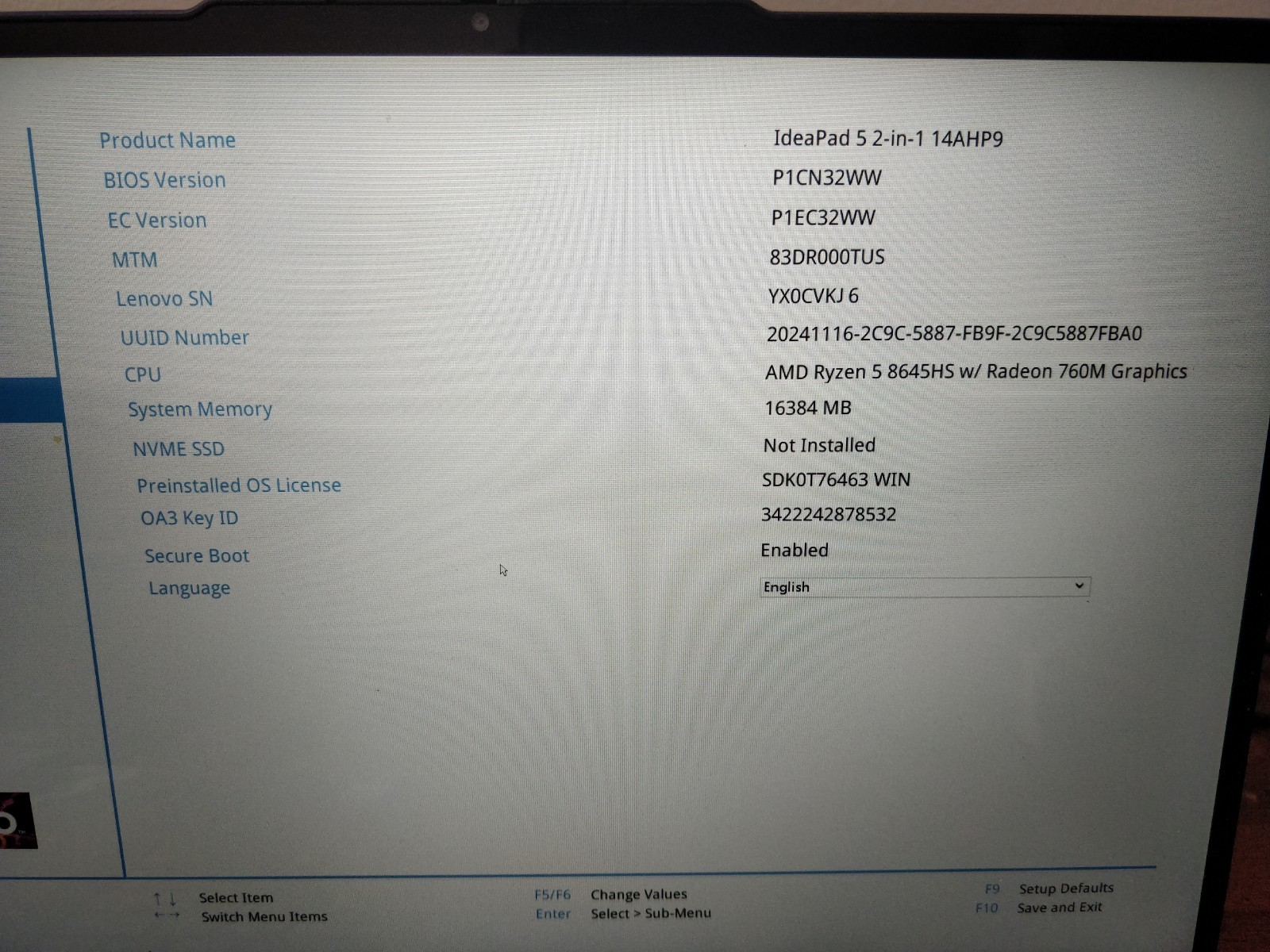 Lenovo Ideapad 5 14AHP9 AMD Ryzen 5 8645HS@2.10GHz 8 GB RAM NO DRIVE PARTS 9080