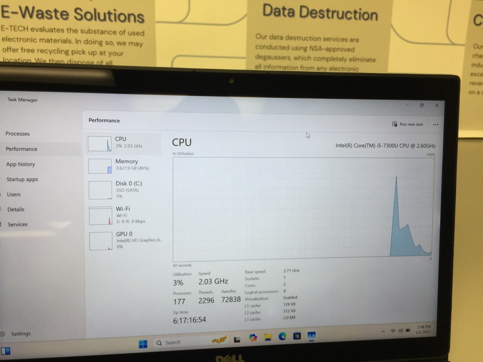 Dell Latitude 7480 14″Core i5 7th gen 2.60GHz 8GB 256GB SSD WIN 11 PRO TOUCH