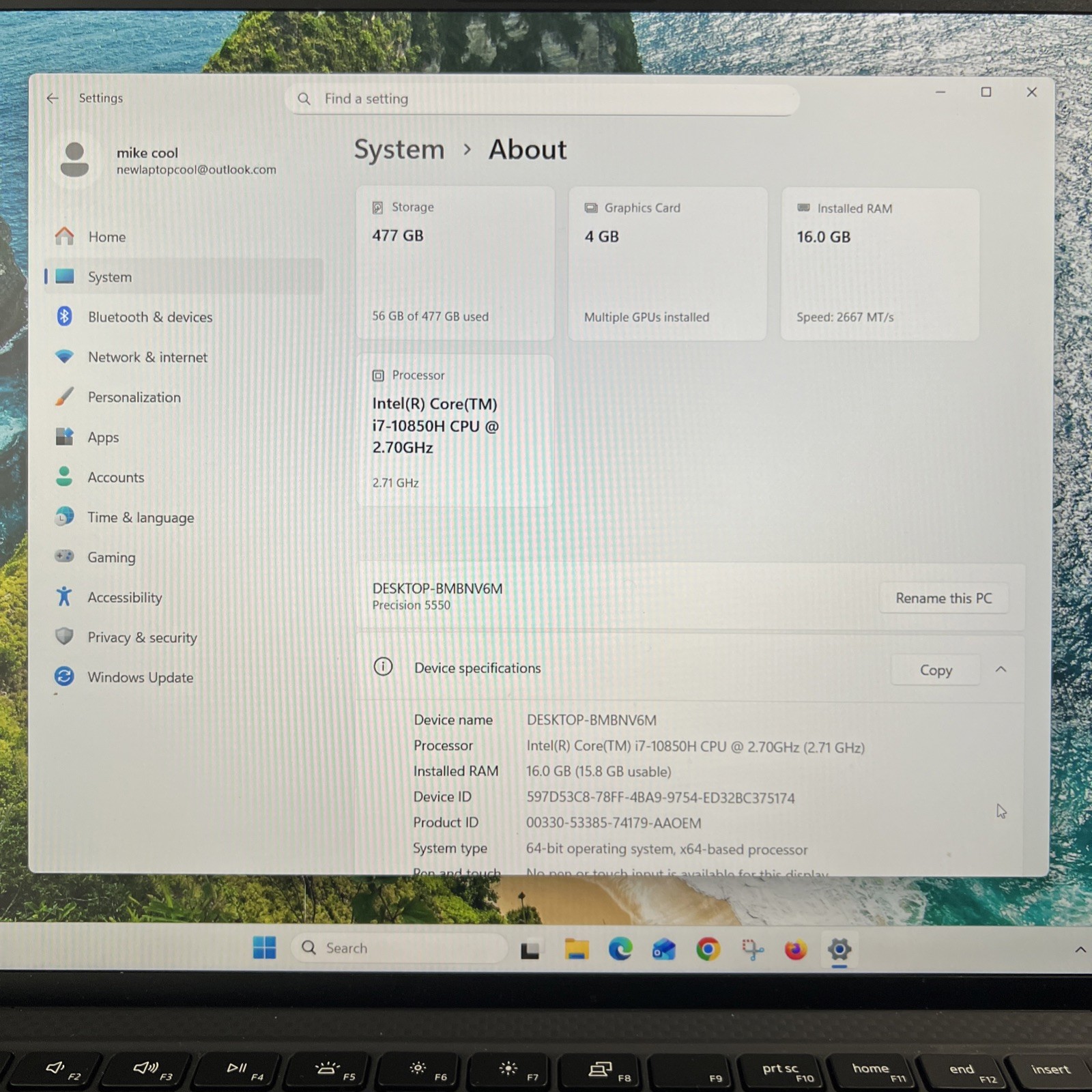 Dell Precision 5550 I7-10750H @ 2.60GHZ 512GB SSD 16GB Ram Windows 11 Pro