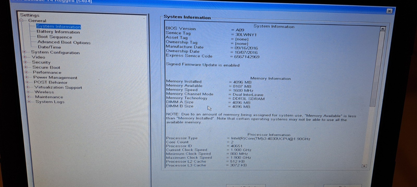 DELL LATITUDE 14 RUGGED 5404 14″ I3-4th Gen 8GB RAM Boot To Bios