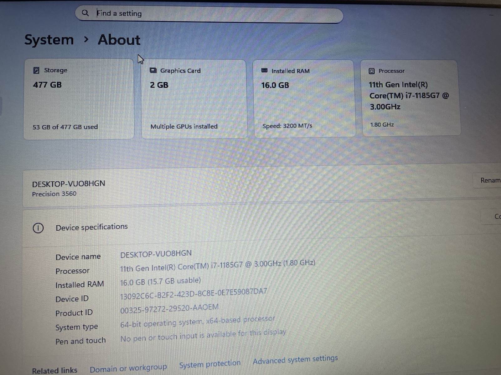 Dell Precision 3560 512gb Nvme Win 11 i7-1185G7 4 Core 3.00ghz 16gb RAM HDMI