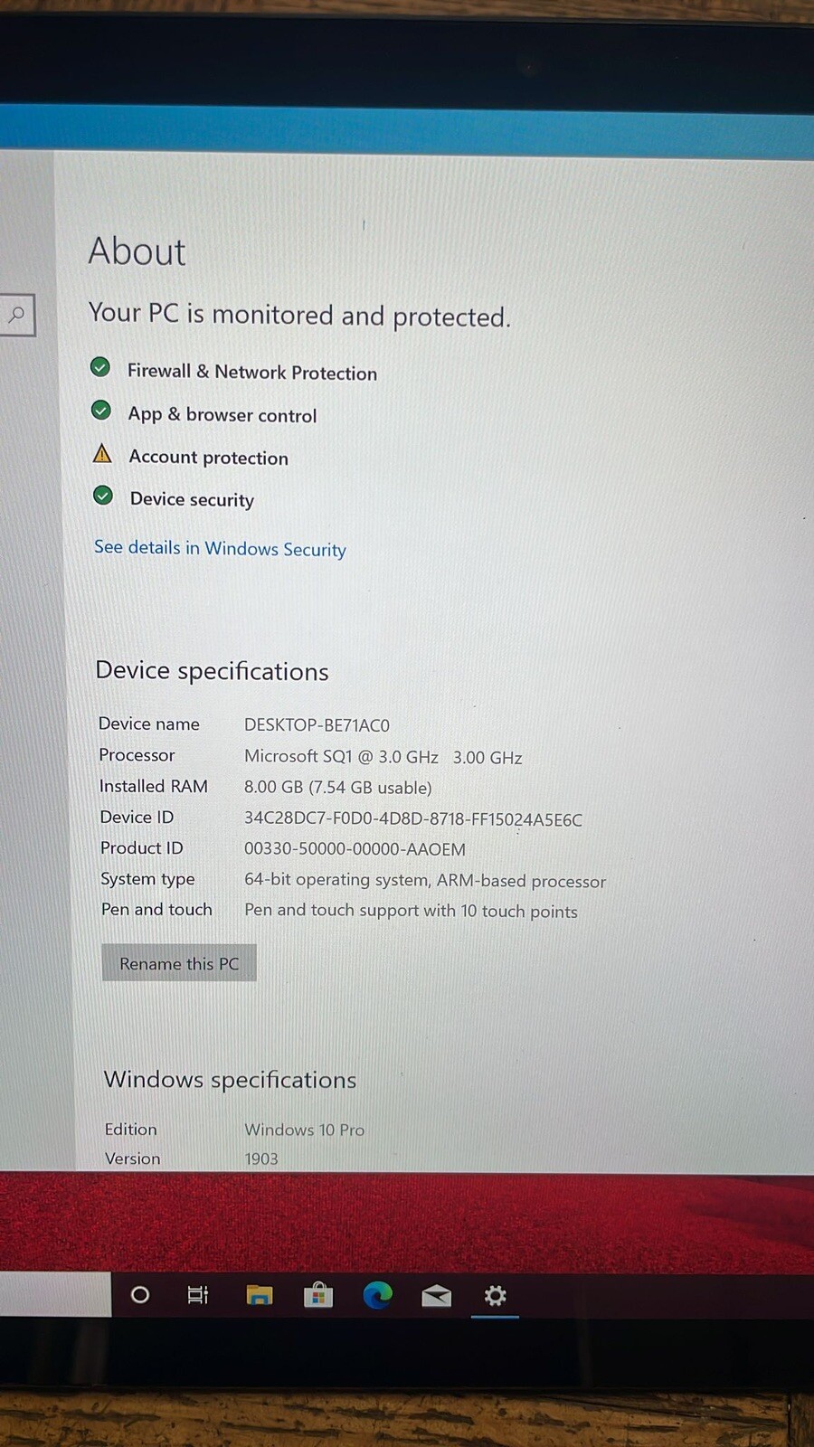 Surface pro X SQ1. 3.0GHz RAM 8 256 SSD No keyboard
