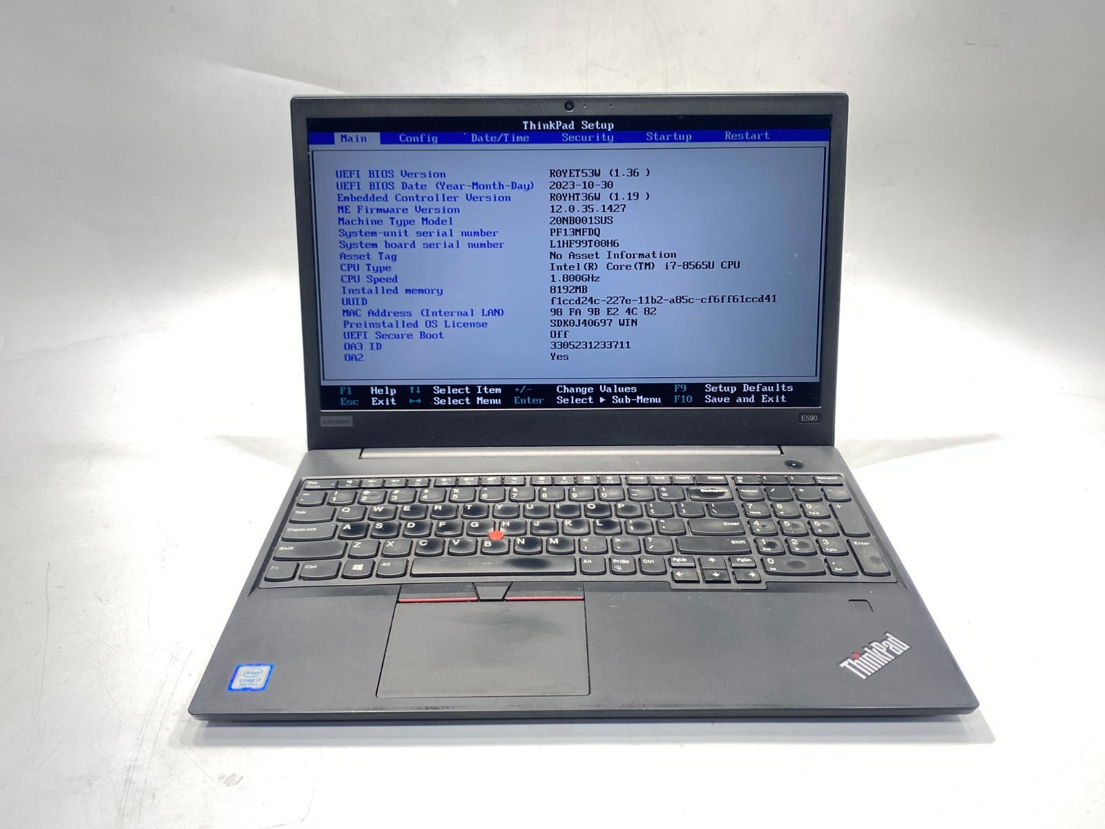 Lenovo ThinkPad E590 i7-8565U 1.8GHz | 8GB RAM | 256GB SSD | NO O.S.