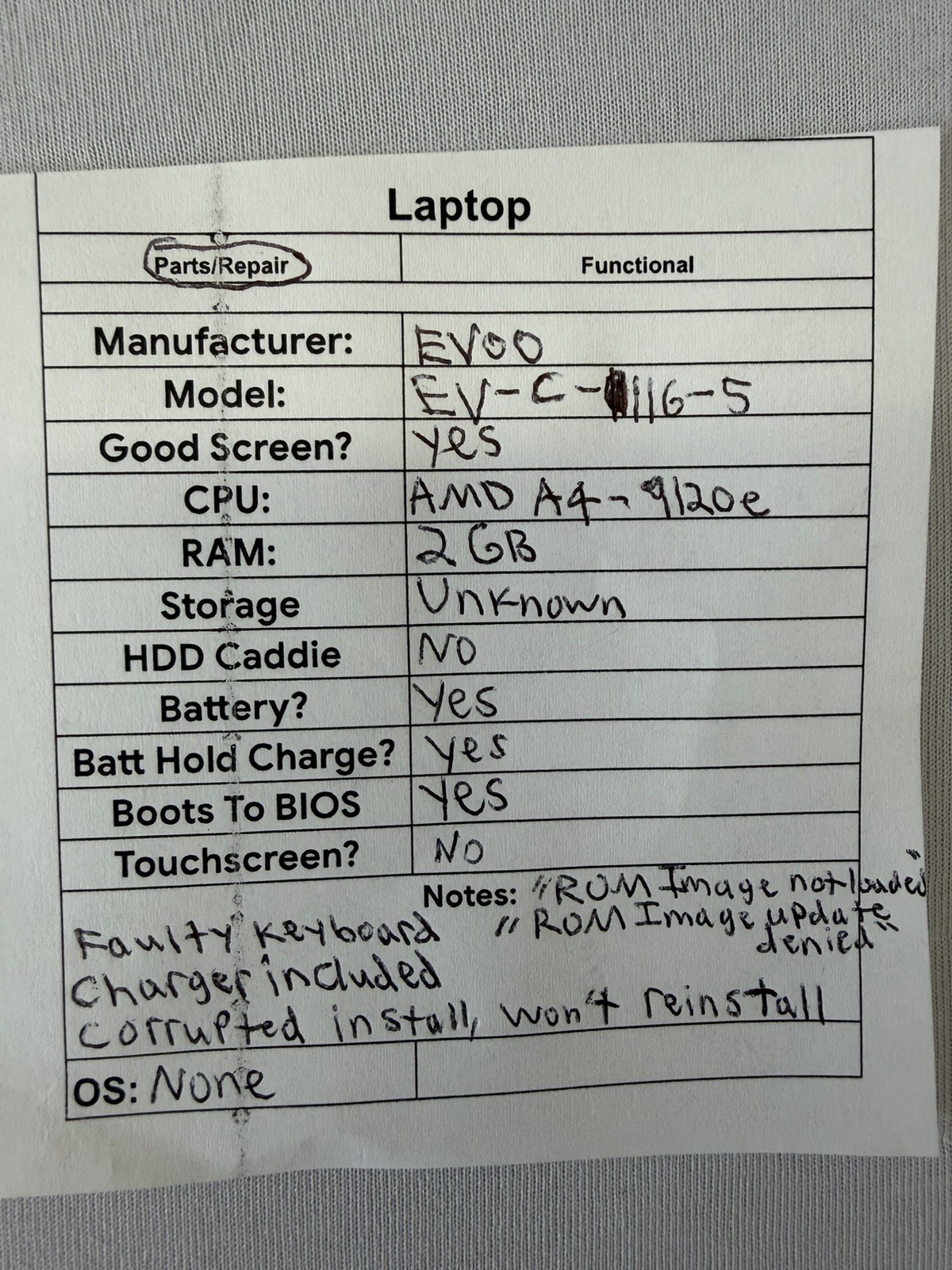 EVOO EV-C-116-5 Laptop – Good Screen – AMD A4-9120e – Read Des