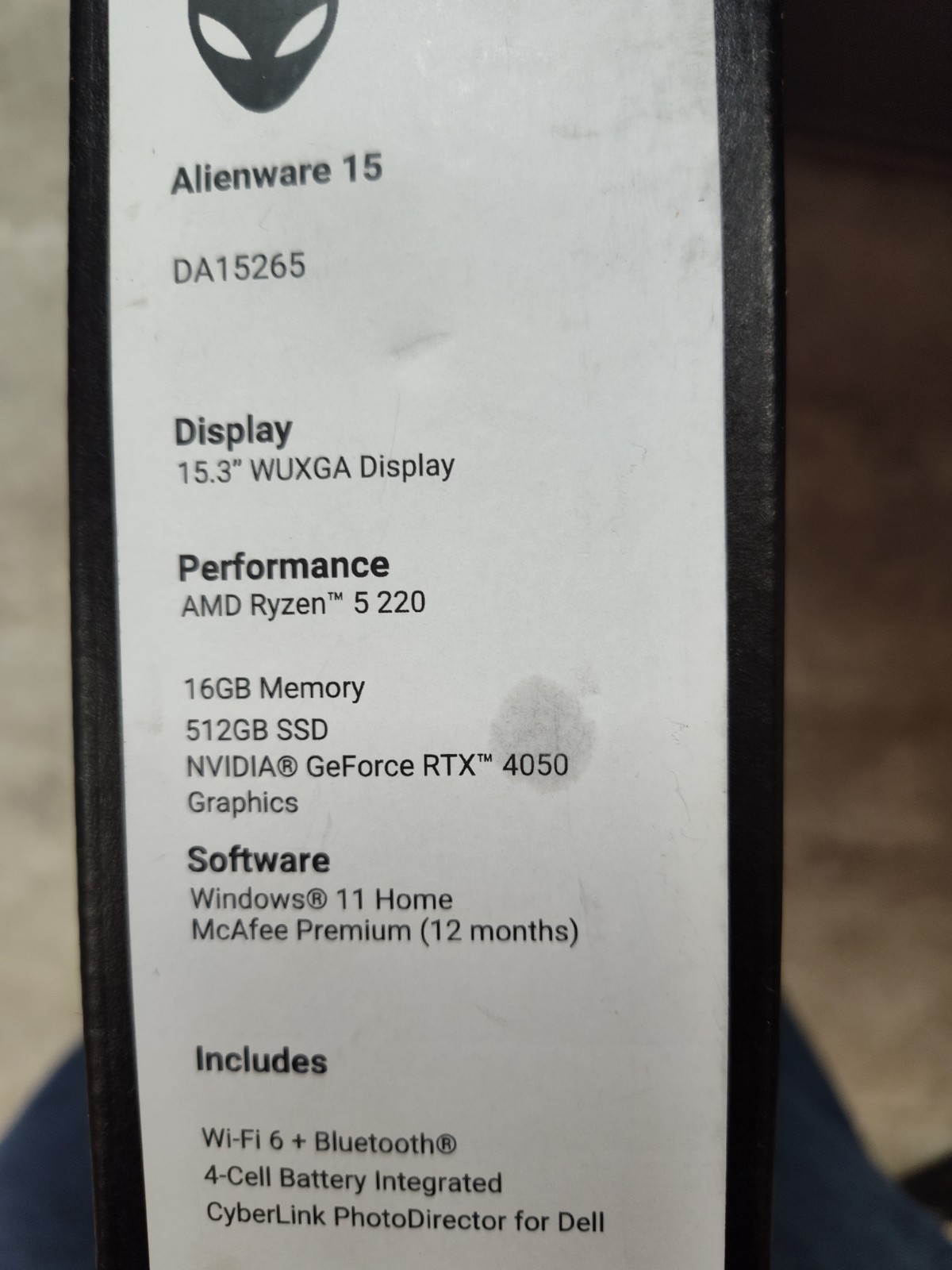 Alienware 15.3″ WUXGA 165Hz Gaming AMD Ryzen 5 220 RTX 4050 GDDR6 16GB 512GB SSD