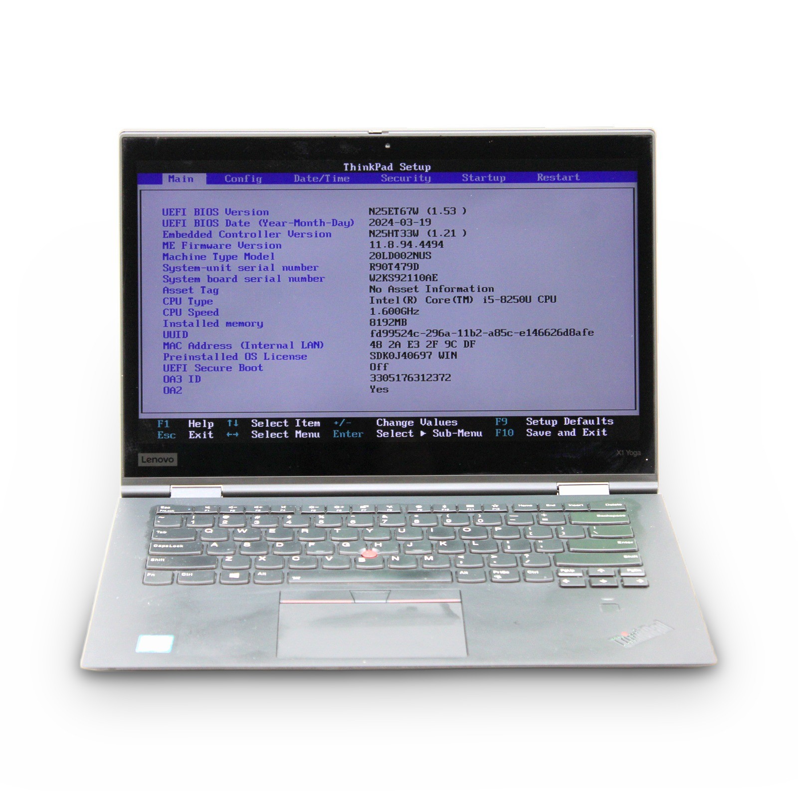 Lenovo ThinkPad X1 Yoga 3rd Gen 14in i5-8250U 8GB 256GB SSD FHD Touch Grade A