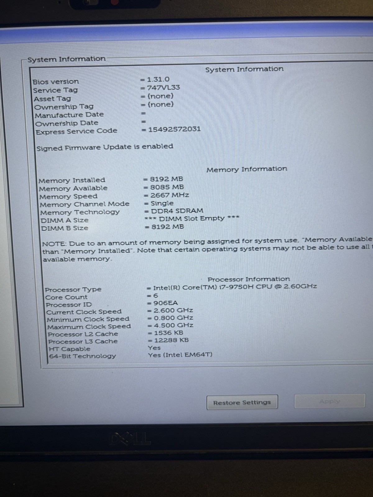 Lot Of 5 Dell Precision 3541 3551 3510 15.6″ | 2.30GHz i9-9880H | 4GB DDR4 |