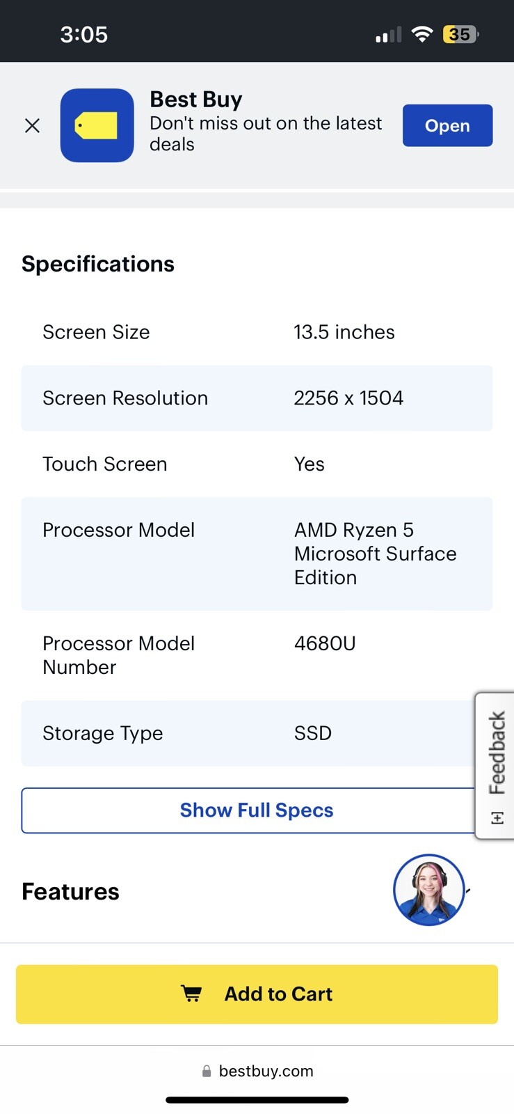 Microsoft Surface Laptop 5 13.5” Touch (256GB SSD, Intel Core i5 12th Gen.,…