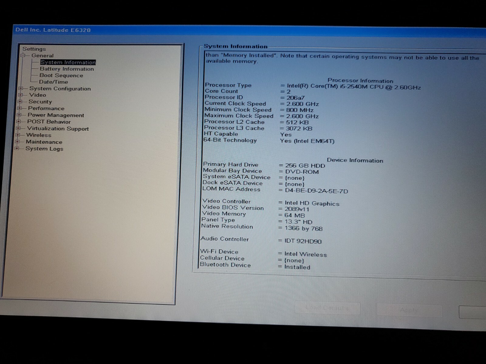 Dell Latitude E6320 Laptop 2.50GHz Intel Core i5-2520M