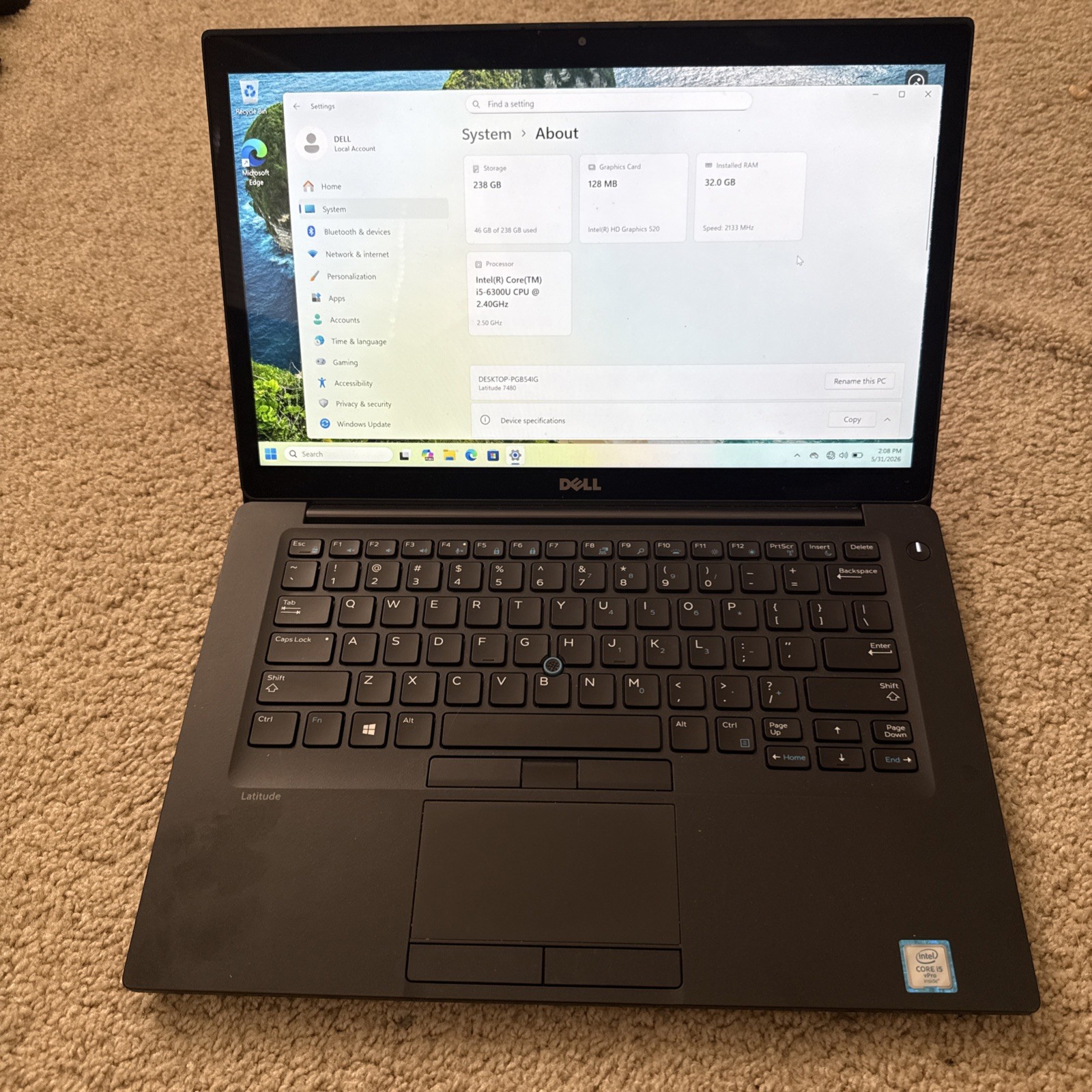 Dell Latitude 7480 Laptop 14-inch Intel Core I5 Touch 32gb RAM