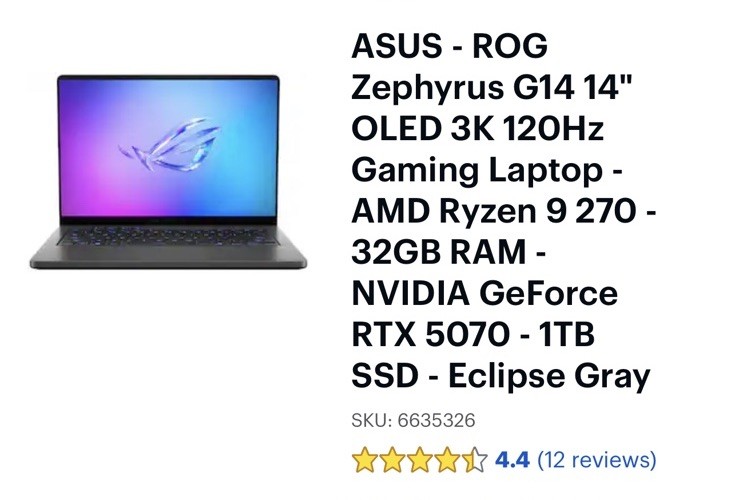 ASUS ROG Zephyrus G14 GA403 14in Ryzen 9 32GB 1TB SSD RTX 5070 Gray