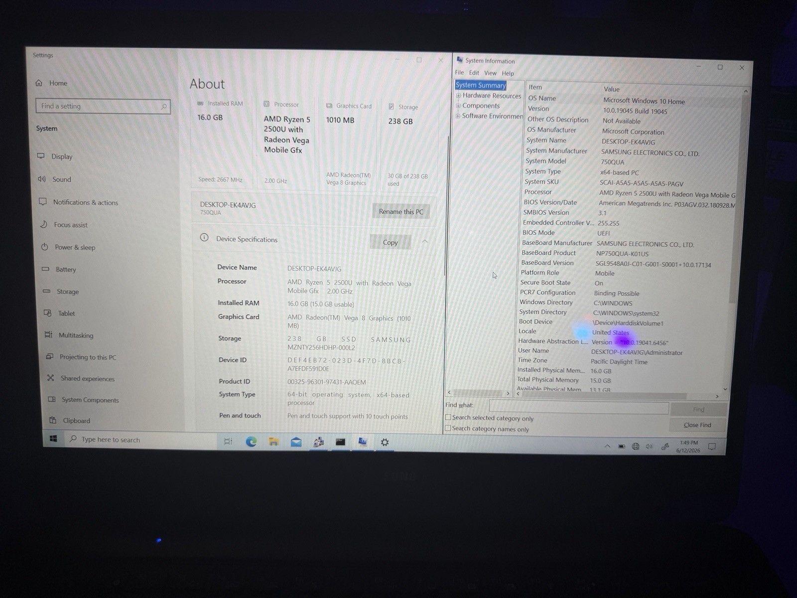 Samsung Notebook 7 Spin 15.6″ Ryzen 5 2500U 16GB RAM 256GB SSD Win 10 NP750QUA