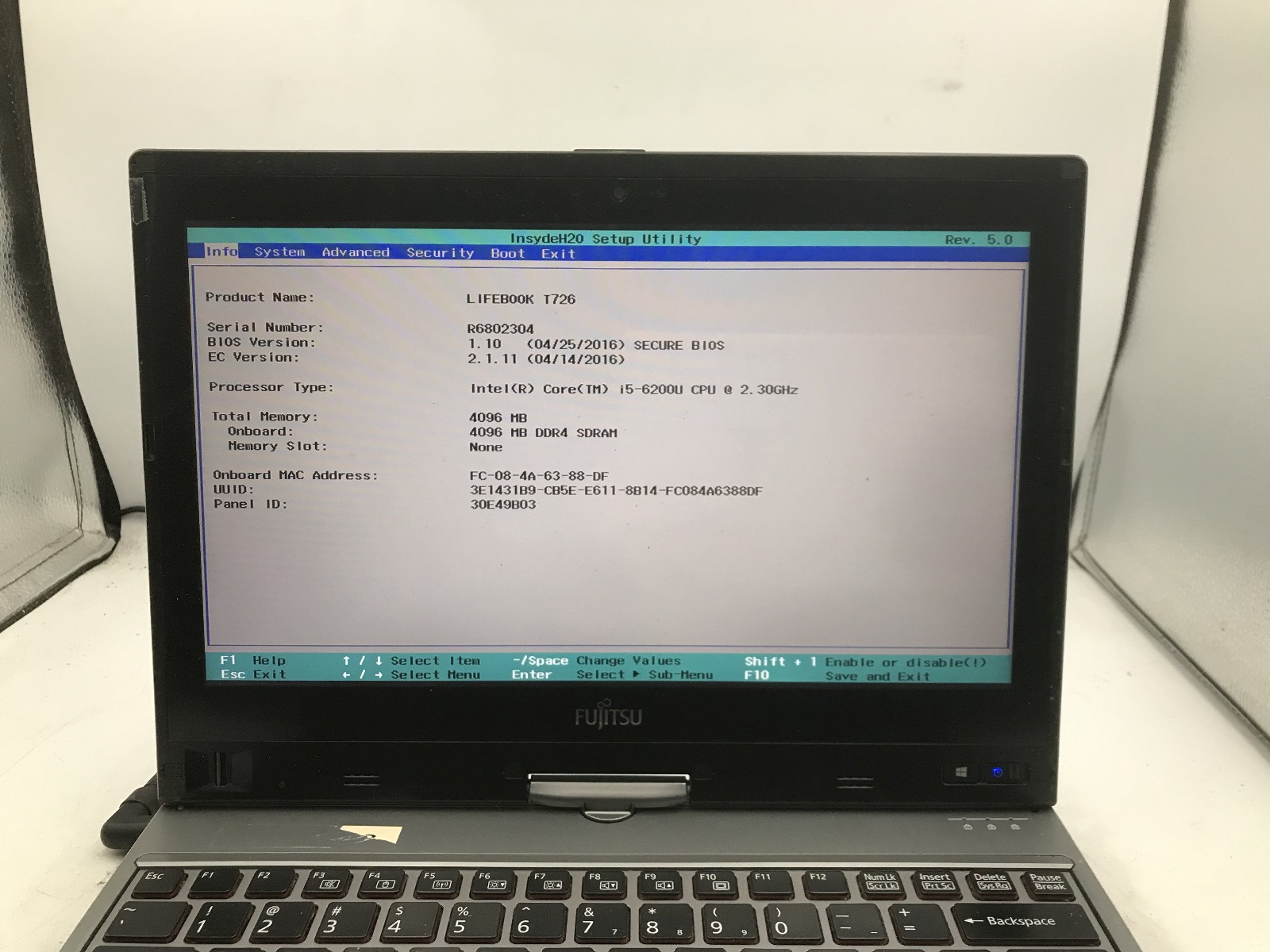 FUJITSU LIFEBOOK T726 – BOOTS TO BIOS – INTEL I5 6200U – 4GB RAM – READ DESC -BB
