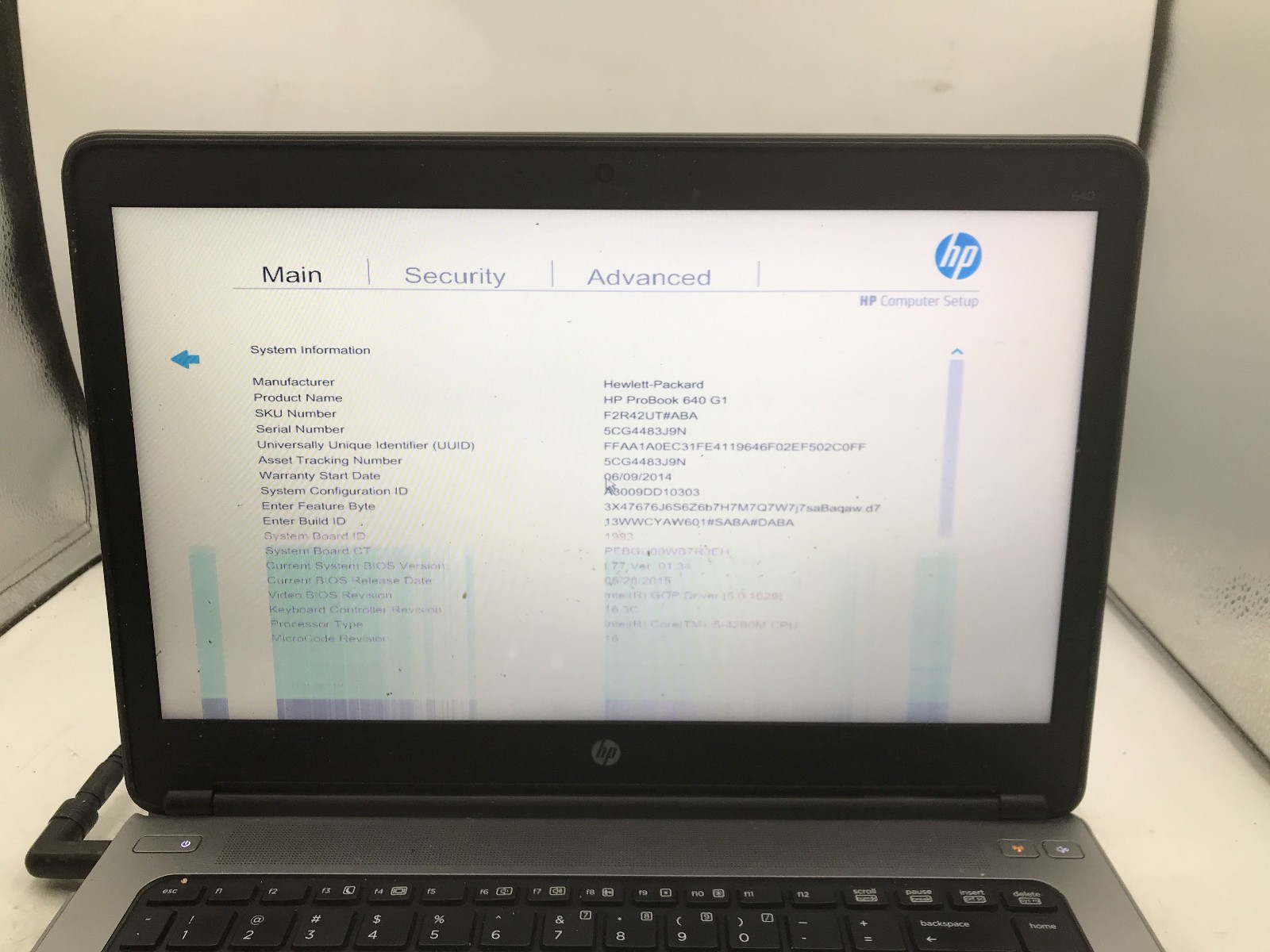 HP PROBOOK 640 G1 -BOOTS TO BIOS/BAD LCD- INTEL i5 4200U – NO RAM – READ DESC-BB