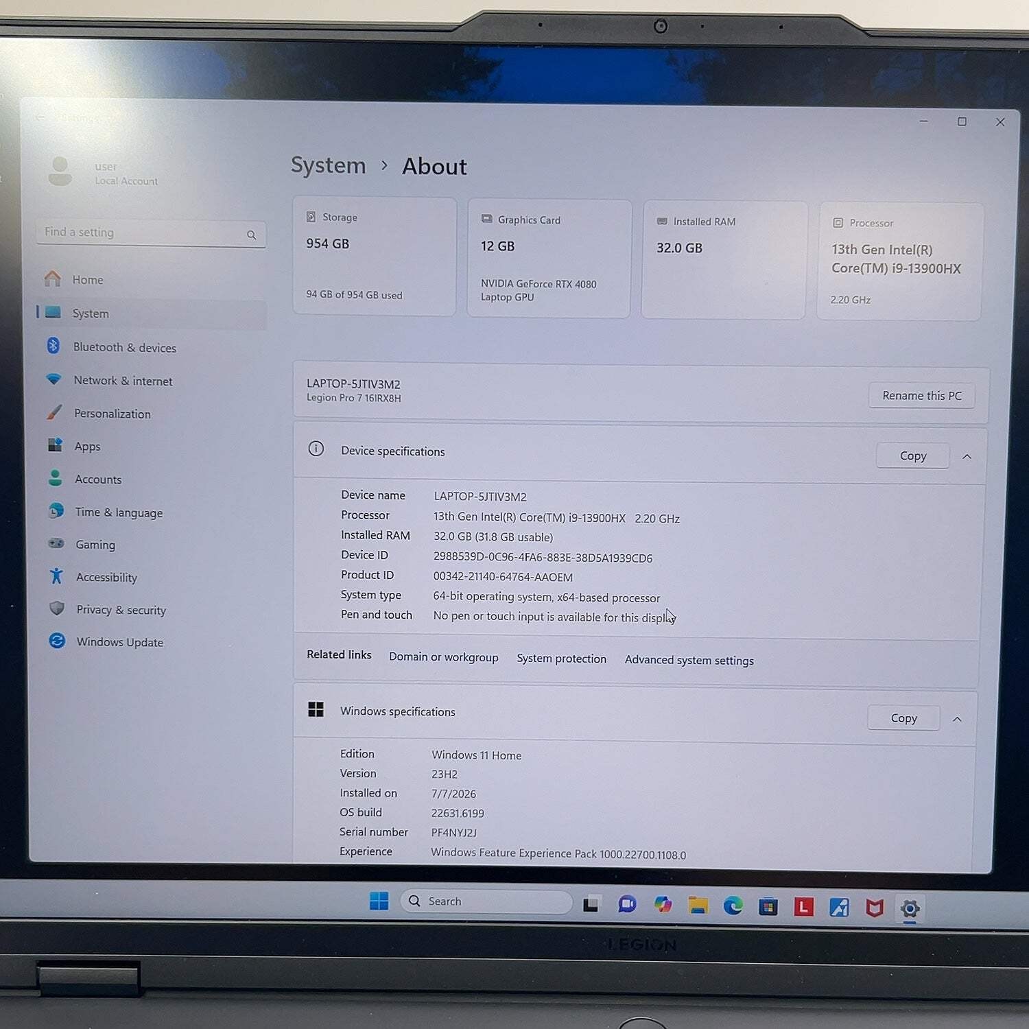 Lenovo Legion 7i Gen 8 16″ i9-13900HX 2.2GHz 32GB RAM 1TB SSD GeForce RTX 4080