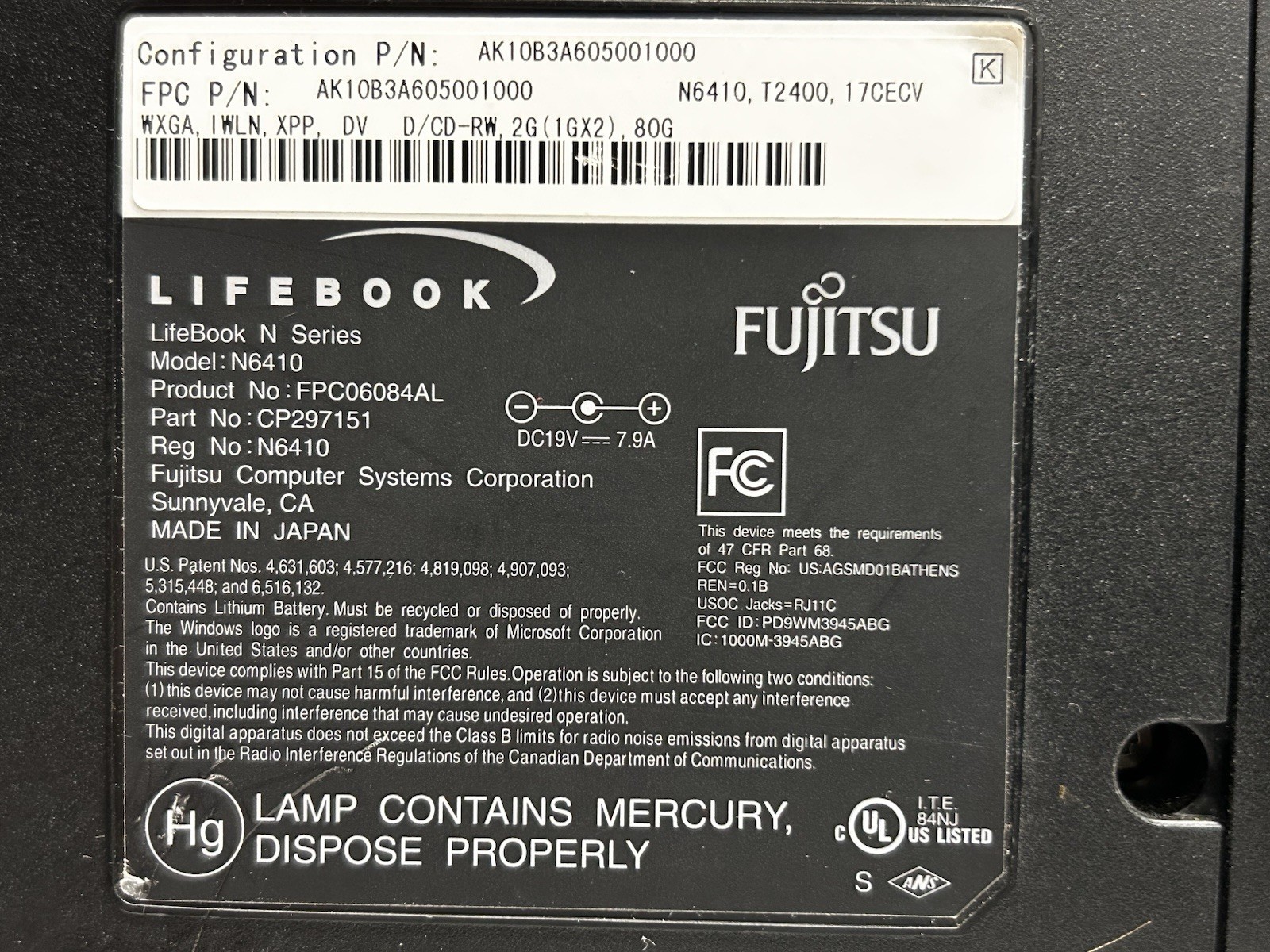 Fujitsu Lifebook N6410 17″ Centrino T2400 + 4GB Ram