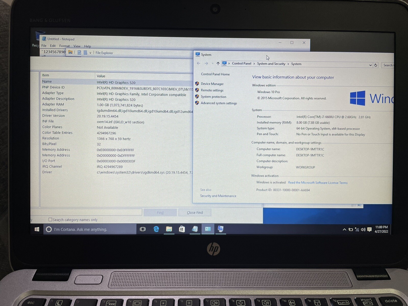 HP EliteBook 820 G3 12.5” Laptop Intel i7 6600U WiFi/4G, Please Read Description