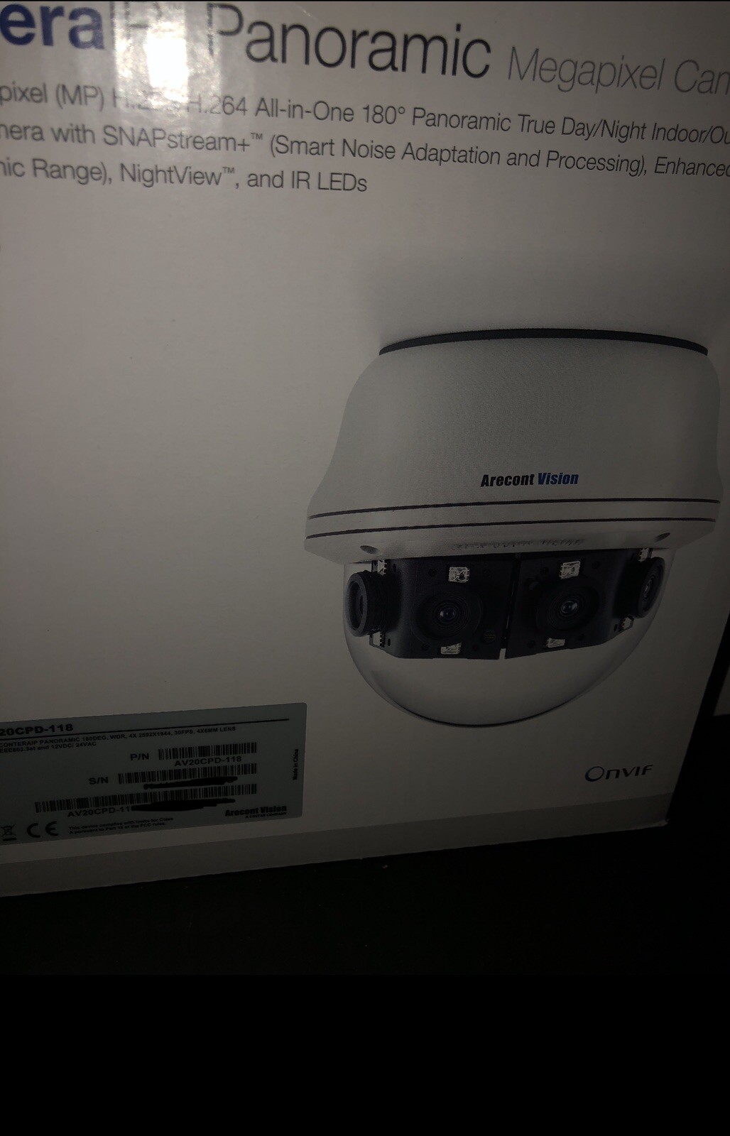 Arecont Vision AV20CPD-118 180˚ 20MP Panoramic Series Camera /w Night Vision