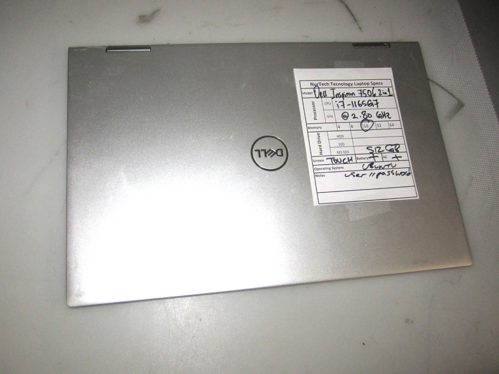 Dell Inspiron 7506 2-in-1 i7-1165G7 2.80GHz 16GB 512GB M2SSD UBUNTU Laptop + AC