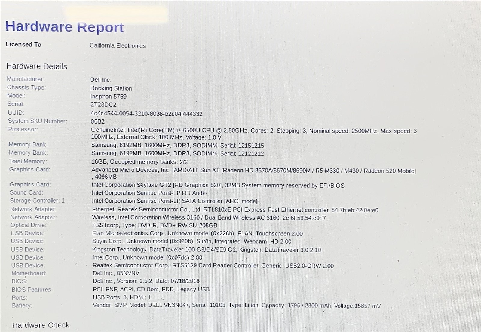 Dell Inspiron 5759 Laptop Intel Core i7 6500U 2.5GHZ 17.3″ Touch FHD 16GB NO HDD