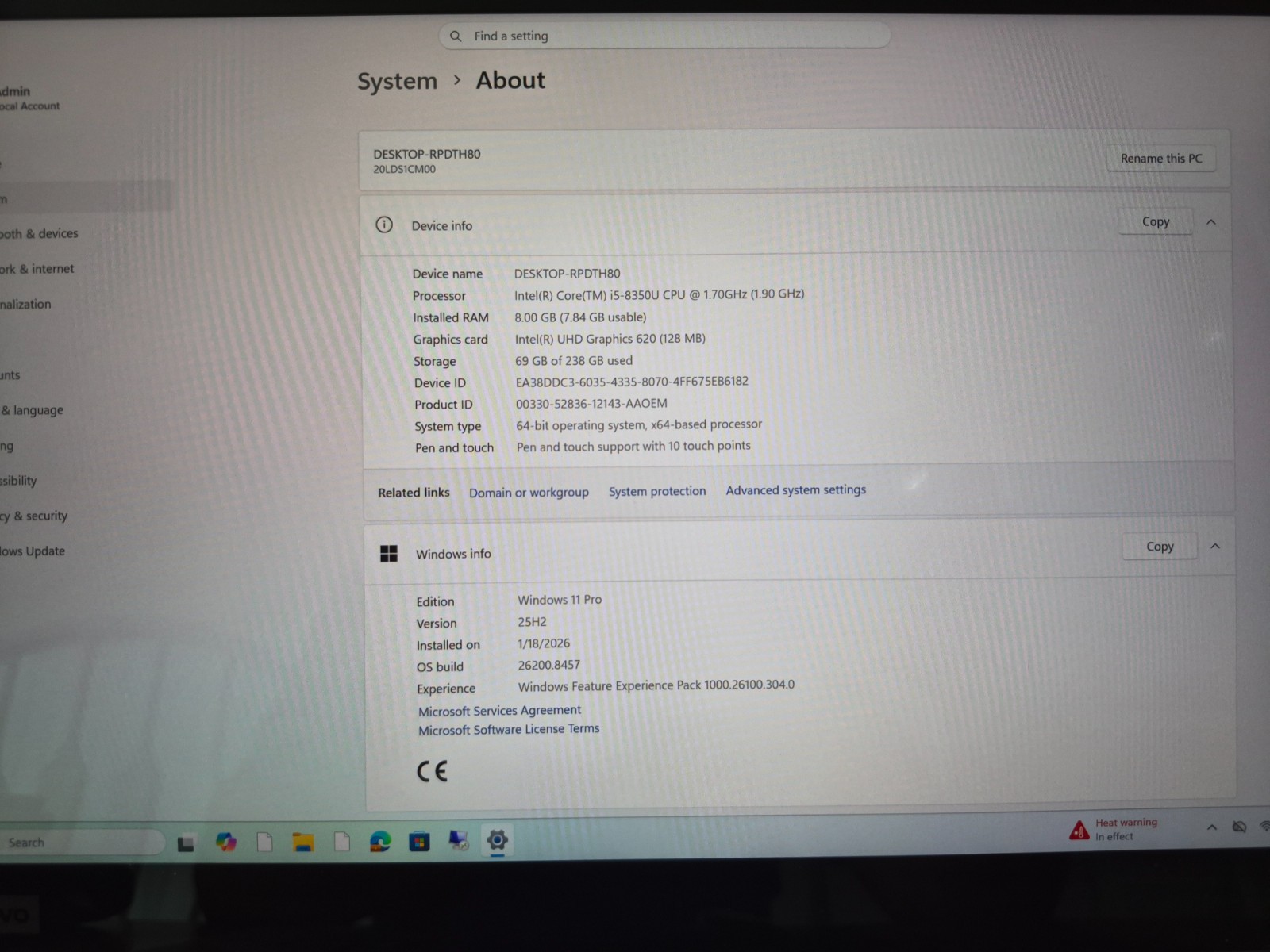 Lenovo ThinkPad X1 Yoga 3rd Gen 14″ Intel i5-8350U 8GB 256GB 2560 x 1440 2in1