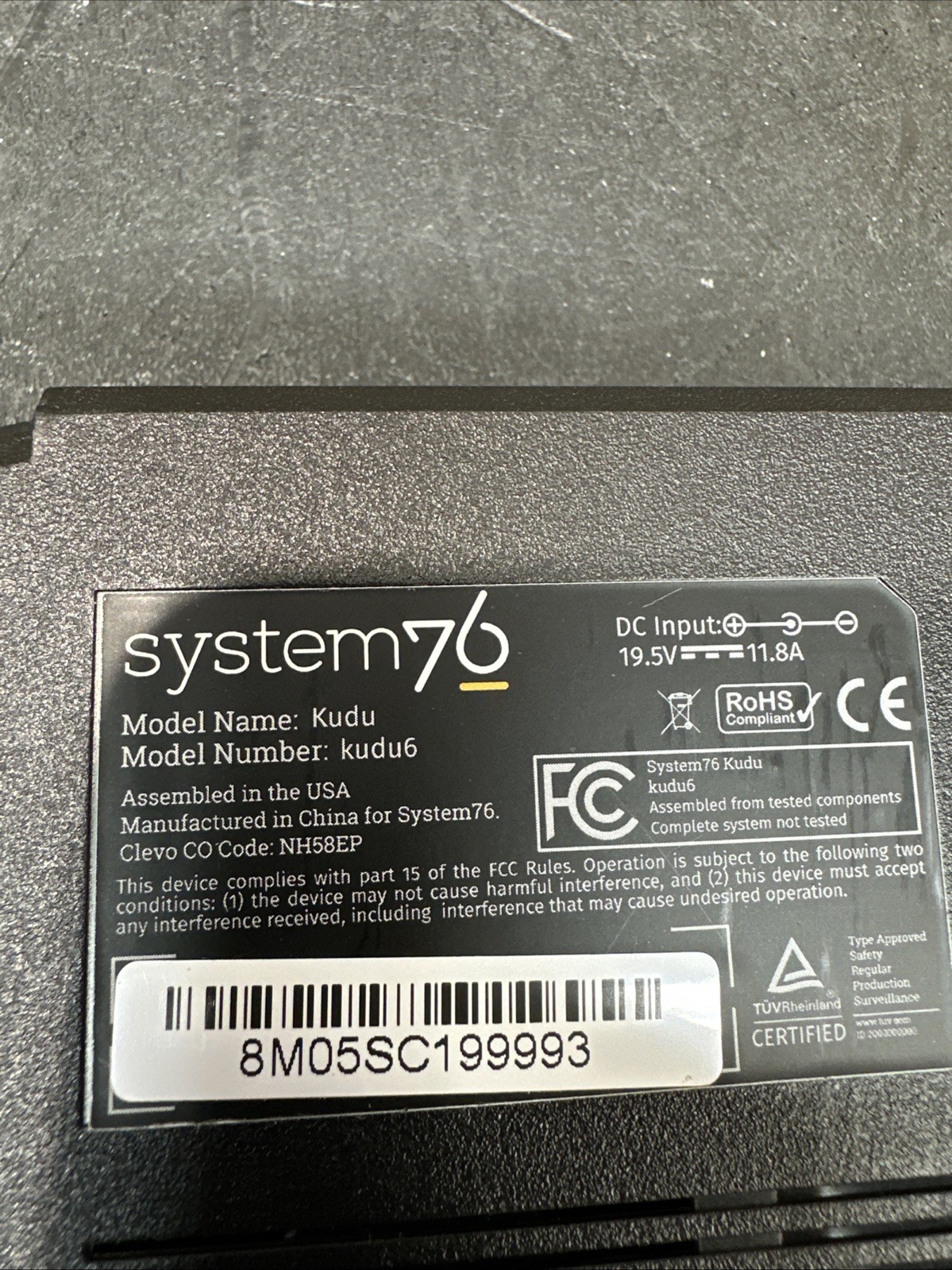 SYSTEM 76 Kudu Tested LCD Screen w/ Chassis & Battery – No Motherboard