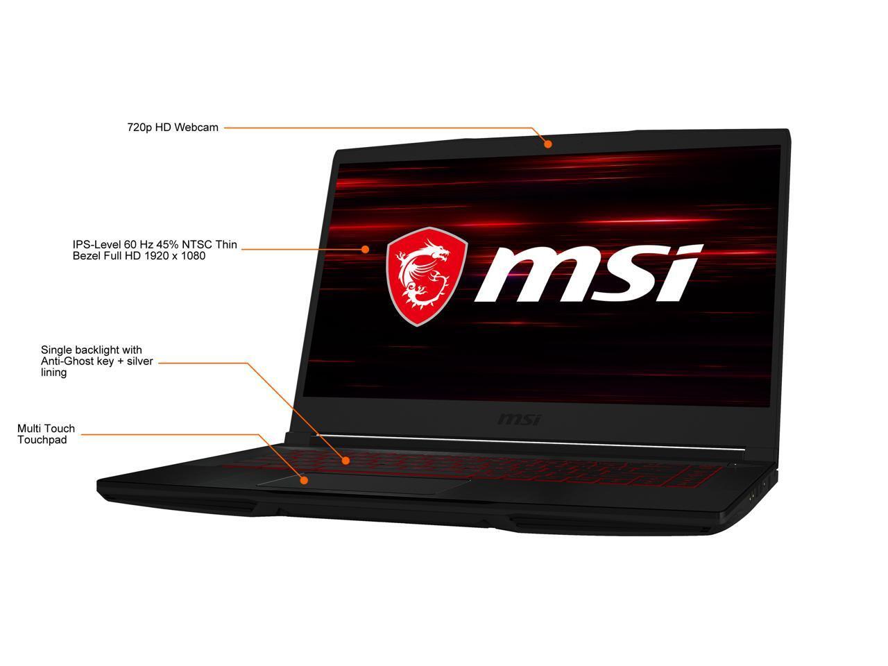NEW! MSI GF63 Thin 10SCXR-222 15.6” 256GB SSD i5, 8GB GTX 1650 LAPTOP 11 Ready