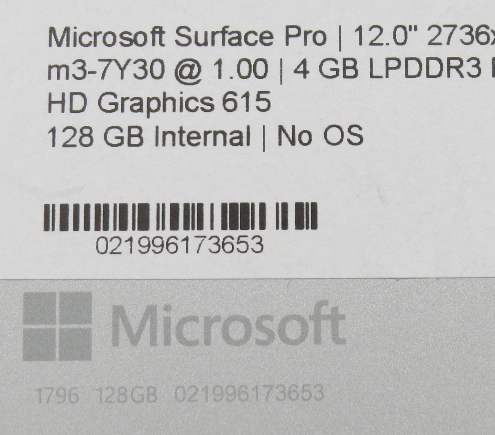 Microsoft Surface Pro 5 | m3-7Y30 @ 1GHz | 4GB DDR3 | 12″ | 128GB HDD | No OS/AC