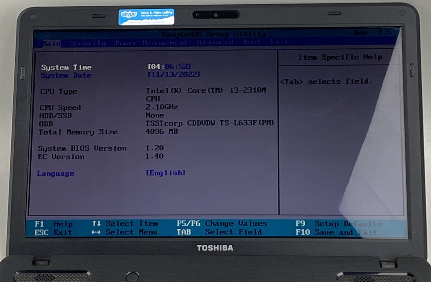 Toshiba Satellite C650 Core i3-2310M 2.10GHz 4GB RAM 15.6″ No Battery/HDD/OS